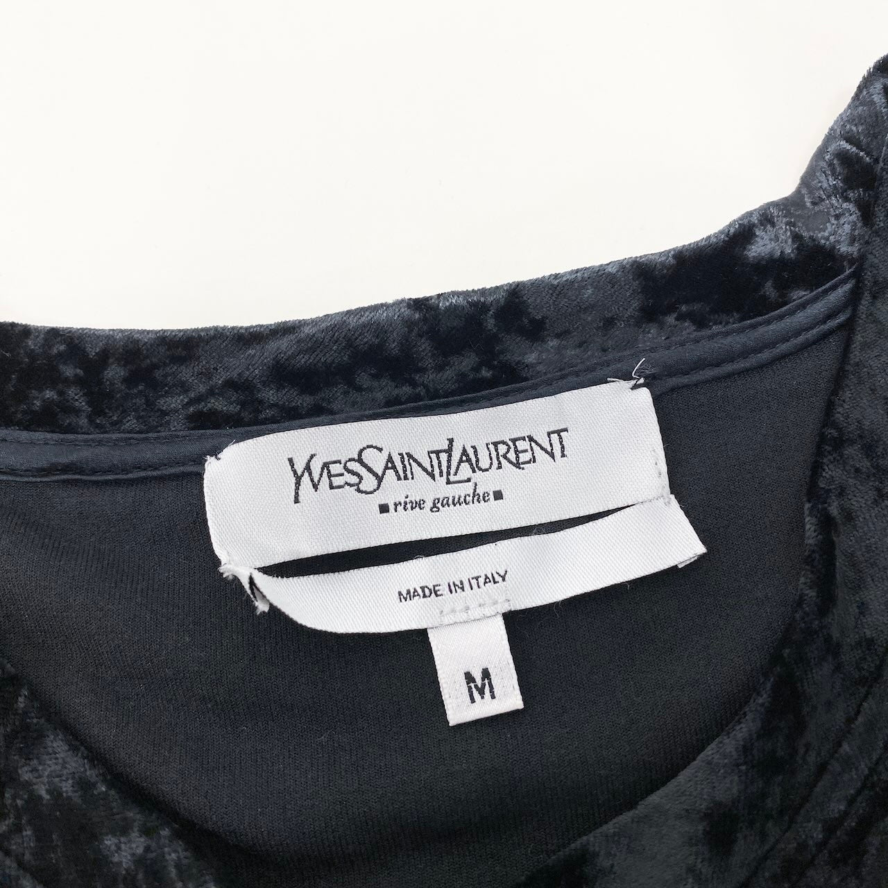 13f6 Yves Saint Laurent イヴサンローラン ラインストーン カサンドラ Tシャツ カットソー ベロア イタリア製 M ブラック レーヨン ポリエステル レディースo07t