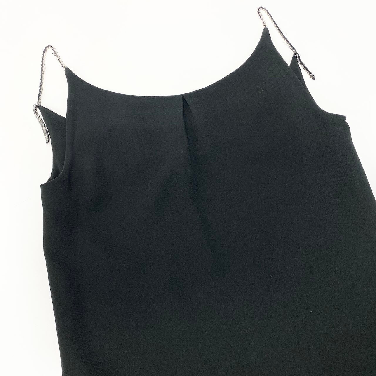 80e6 SAINTLAURENT サンローラン バックオープン ドレスワンピース ミニワンピース チェーンストラップ パーティー ブラック レディース 女性服u02t