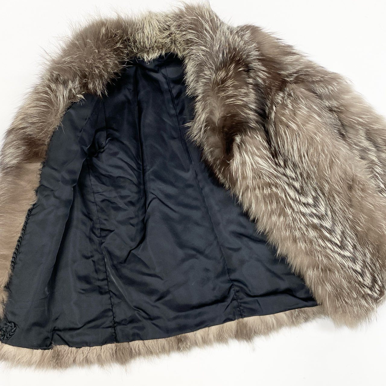18a16 シルバーフォックス ファーコート サイズ9 茶系 本毛皮 Silver Fox Fur Coat ポケット有t18r