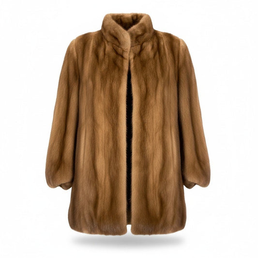 85g8 裏豪華刺繍 パステルミンク ロングファーコート サイズ11 茶系 本毛皮 Mink Fur Long Coatt18r