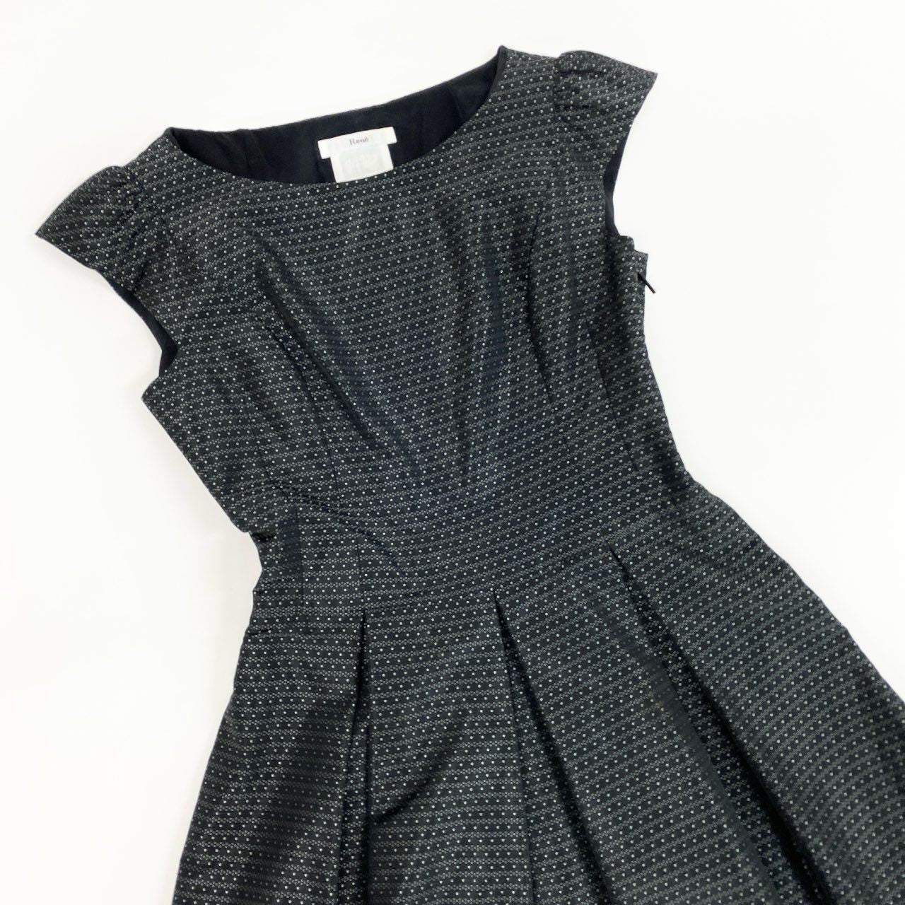 14a28 《美品》 Rene ルネ ノースリーブワンピース キャップスリーブ バルーンスカート 36 ブラック レディース イタリア製生地u02t
