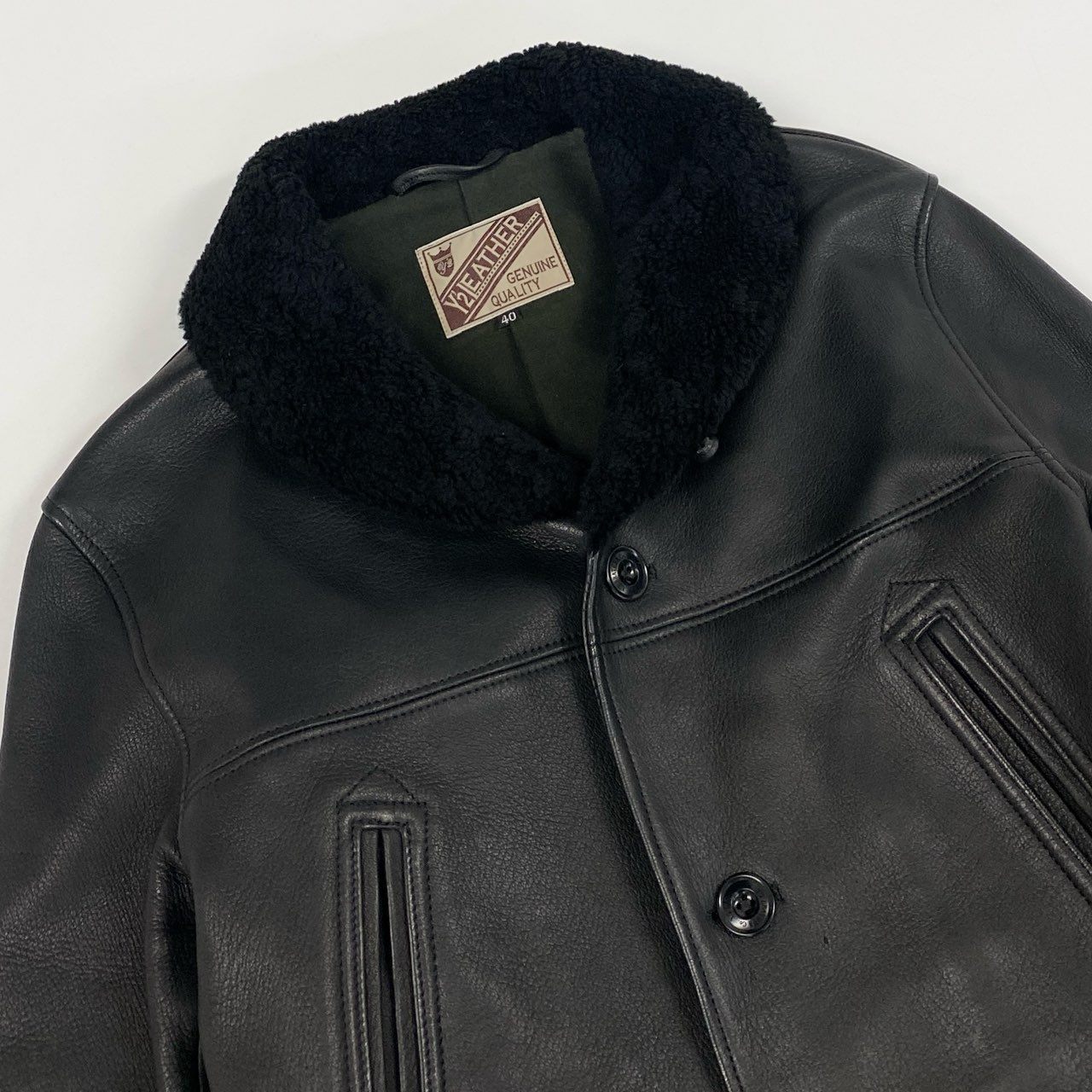 24l10 Y'2 LEATHER ワイツーレザー 30s カーコート 襟ボア レザーコート DEER SKIN サイズ40 ブラック 鹿革 メンズ 男性用 日本製