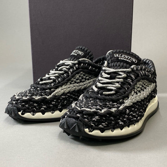 4j3 《極美品》定価￥126.500 VALENTINO ヴァレンティノ クロシェ スニーカー 40 ブラック グレー マクラメ編み ハンドメイド シューズ 箱付きt18r