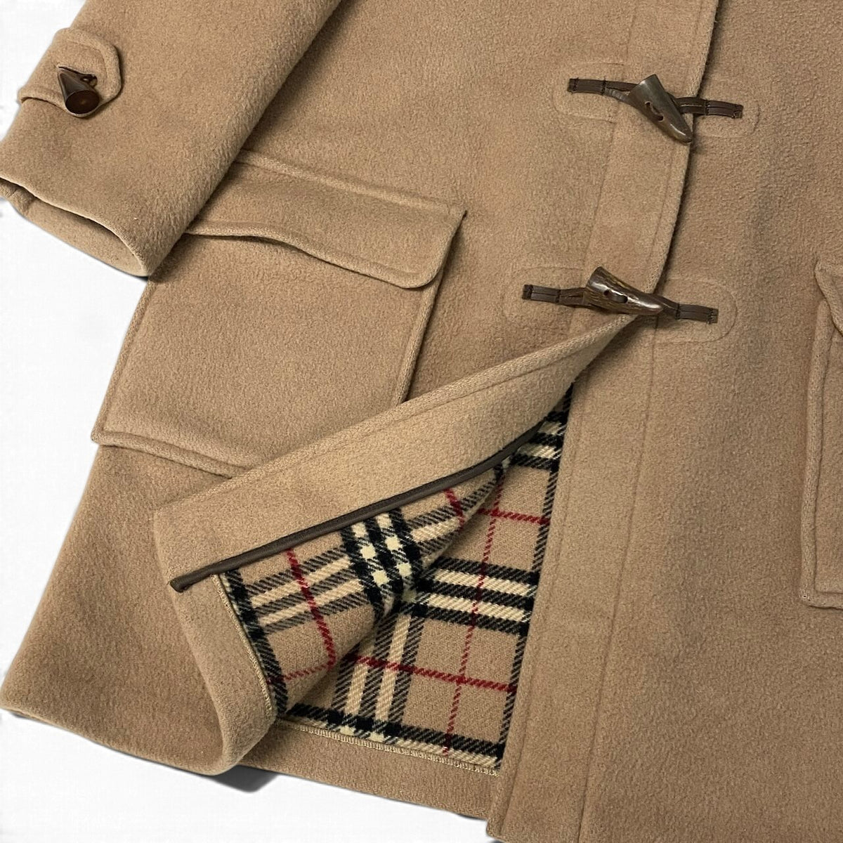 j29 Burberrys ダッフルコート ノバチェック アウター イングランド製 ベージュ ウール100％ メンズ 男性用u02t