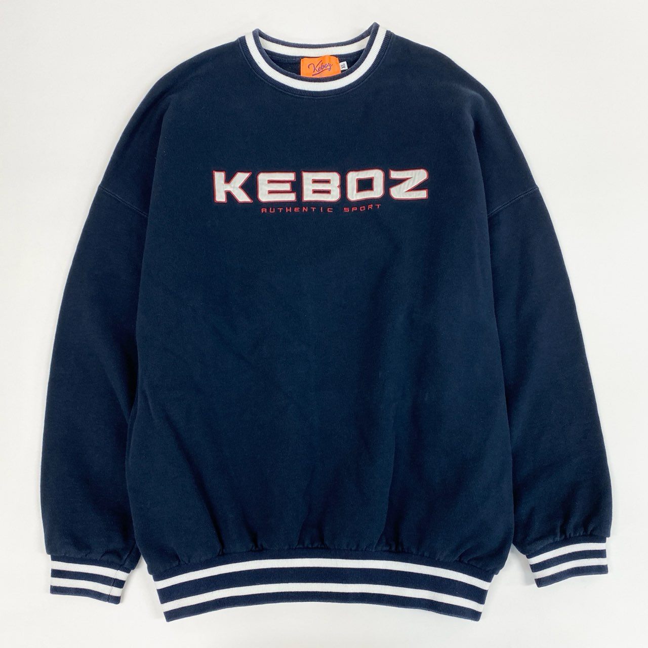 83i29 KEBOZ ケボズ スウェット トレーナー トップス ビッグロゴ リブライン XL ネイビー メンズo07t