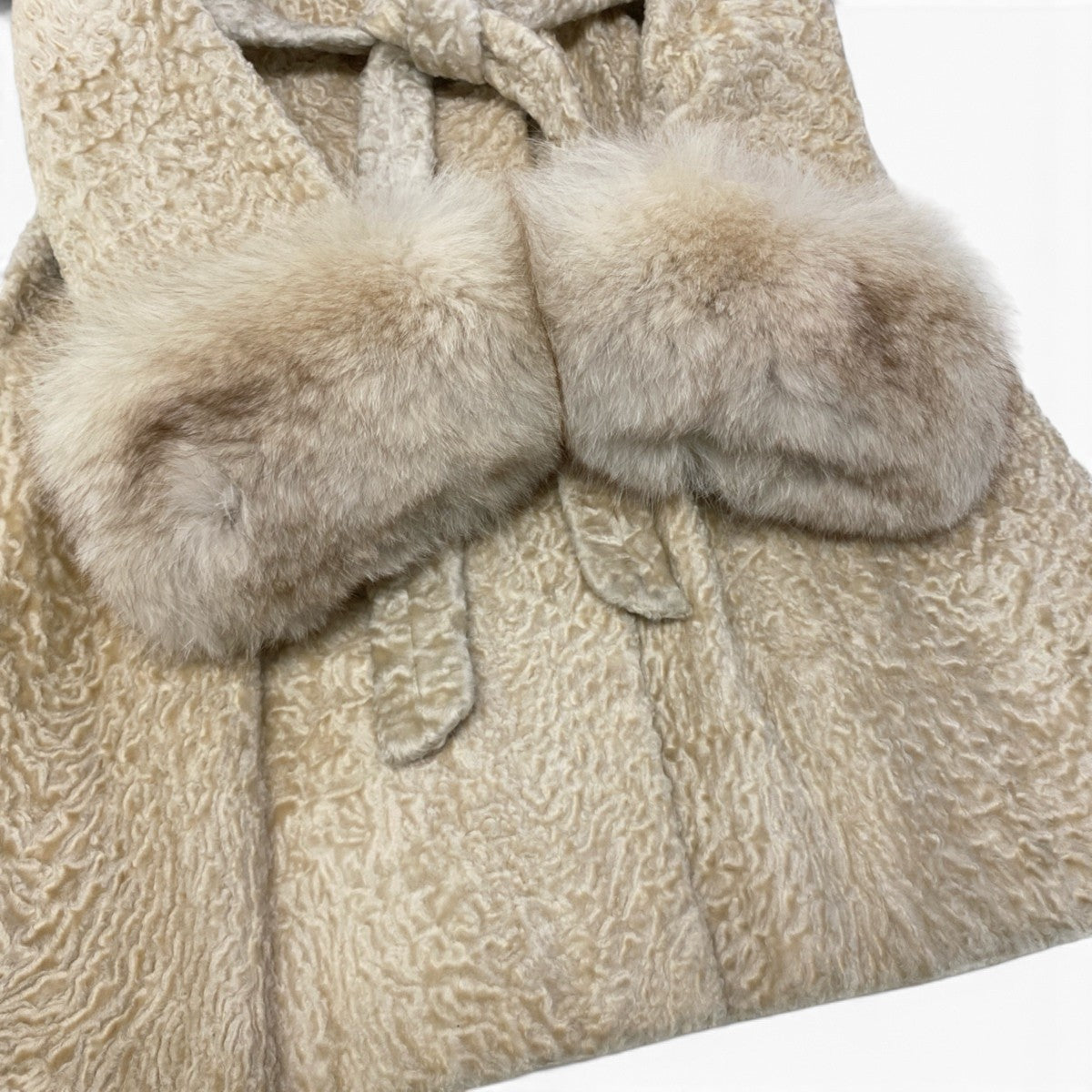 69i24 Jaiyo Mink フォックスファー カルガンラム ロングコート サイズF アイボリー 本毛皮 Fox Fur ＆ Karakul Lamb Fur Coatt18r