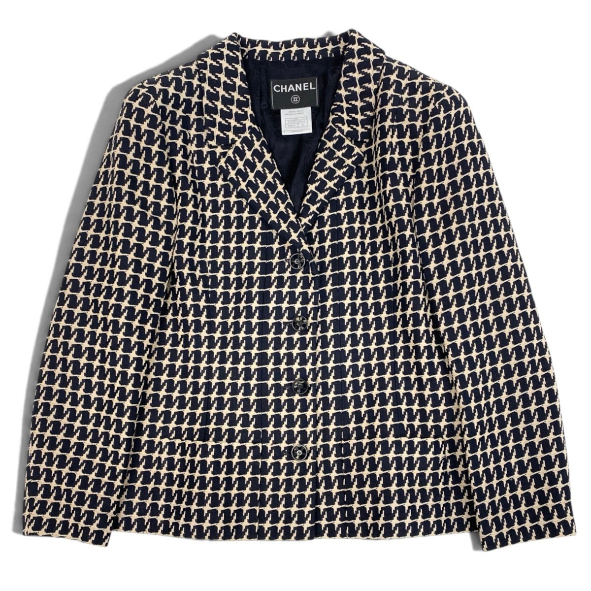 i22 CHANEL シャネル 01P CCボタン 千鳥格子 テーラードジャケット CC Button Houndstooth Blazer P17432 40 ネイビーt18r