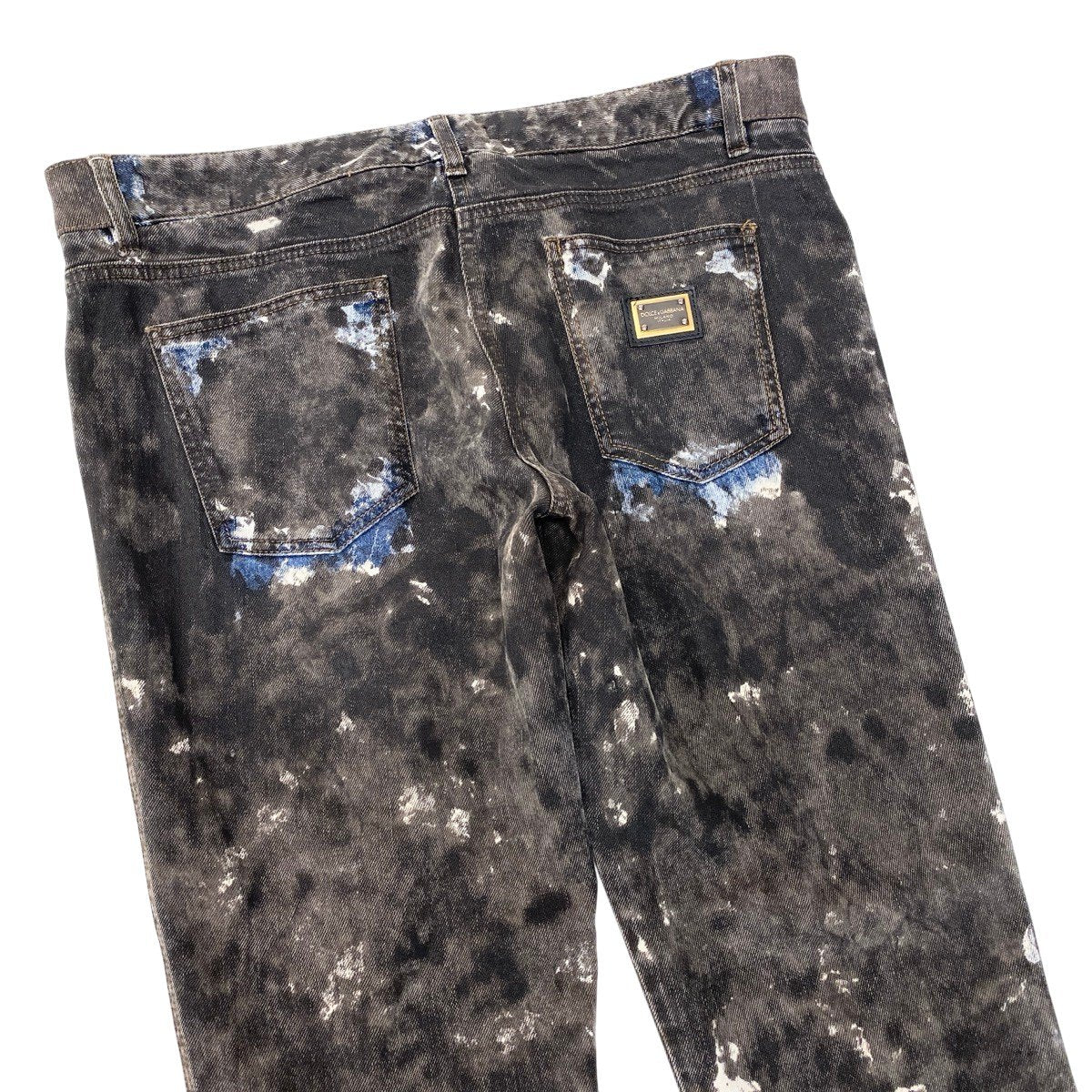 If12 DOLCE&GABBANA ドルチェアンドガッバーナ ペイント加工 デニムパンツ ロゴプレート サイズ46 グレー系  レディース 女性用t18r