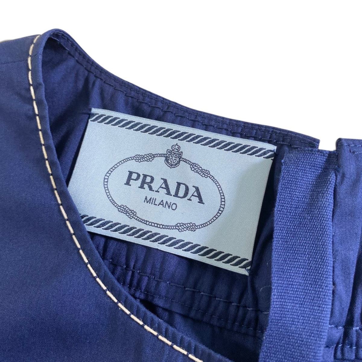 35j26 【美品】 PRADA プラダ フレア ドレスワンピース 刺繍 ステッチ サイズ42S ネイビー レディースu02t