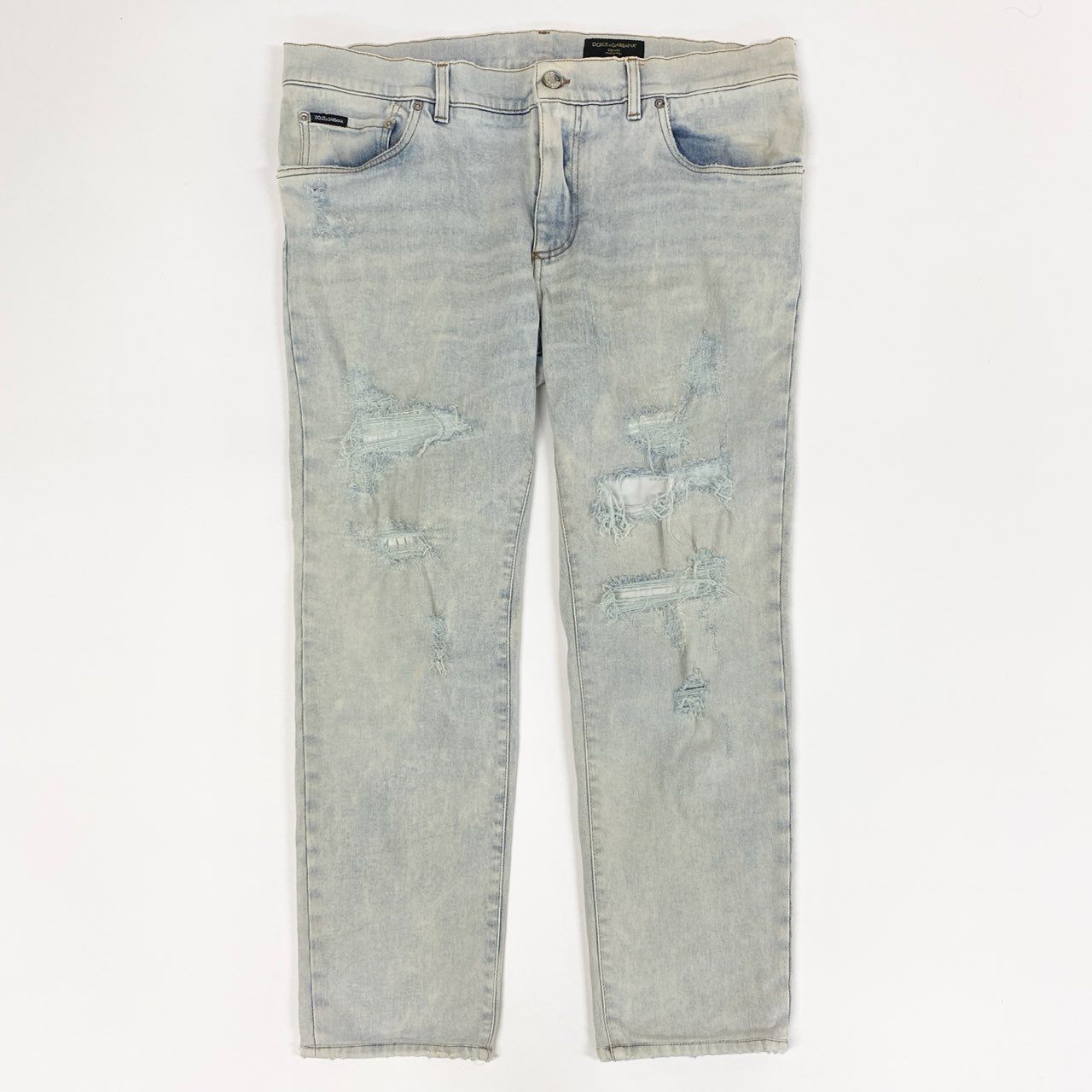 27a17 DOLCE&GABBANA ドルチェアンドガッバーナ ダメージ加工 デニムパンツ ジーンズ クラッシュ加工 イタリア製 SLIM 54 ライトブルー