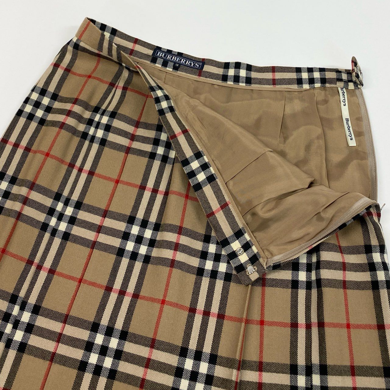 43b20 Vintage Burberrys バーバリーズ ヴィンテージ ノバチェック フレアスカート タックプリーツ 13 ベージュ系 ウール レディースu02t