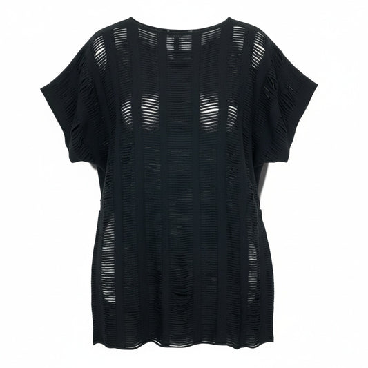 Aa29 ISSEY MIYAKE イッセイミヤケ A.POC INSIDE カットワーク ニットワンピース 半袖ワンピース トップス サイズ2 ブラック レディースu02t