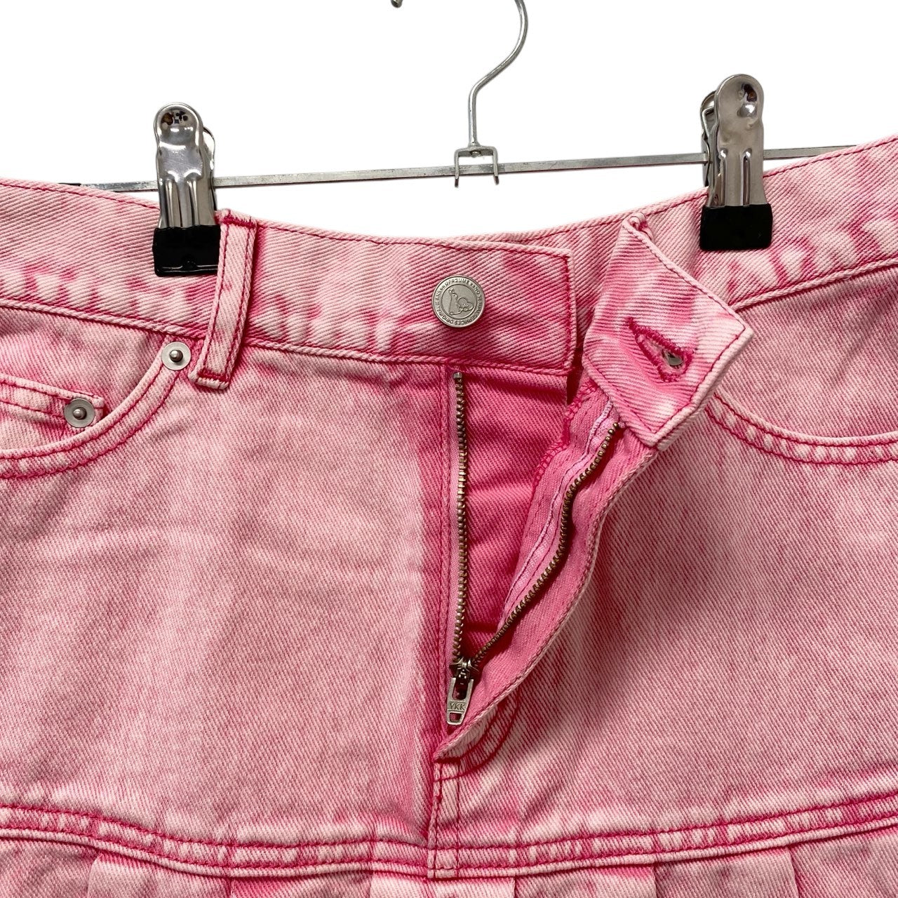 45c6 ＃FR2 エフアールツー デニムミニスカート プリーツスカート Mサイズ ピンク コットン100％ レディース 女性用u02t