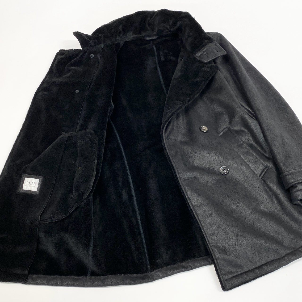 66a14 GIORGIO ARMANI ジョルジオアルマーニ Pコート ピーコート ダブルブレストジャケット 裏ボア メンズ 紳士服 EU46 ブラック ポリエステル100％o07t