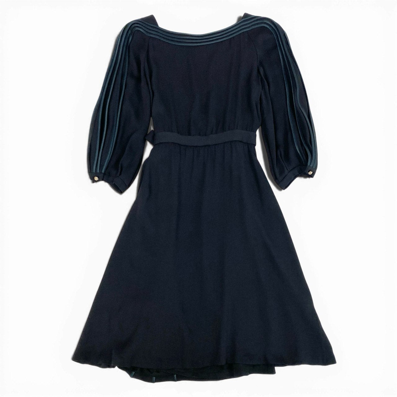 b23 GUCCI グッチ トムフォード期 ウエストリボン カシュクール 長袖ワンピース サイズ40 ブラック レディースk02i