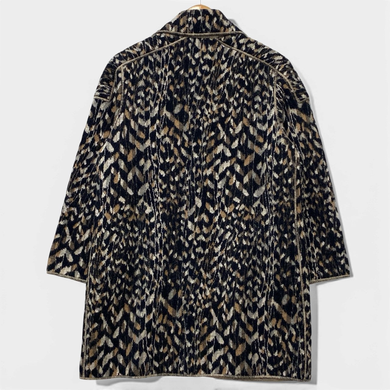 11a30 【美品】MISSONI ミッソーニ ウールニットリバーシブルコート ロングコート 総柄 イタリア製 42サイズ マルチカラー レディース 女性用u02t