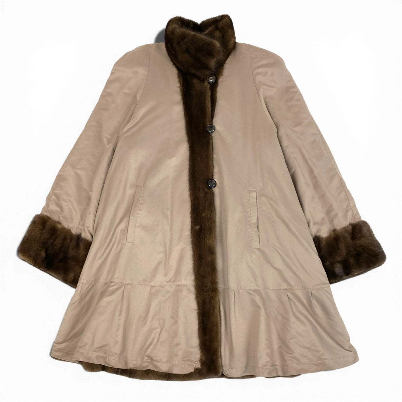 82a27 デミバフミンク リバーシブル 裾フリル ロングコート サイズF ブラウン 本毛皮 Reversible Mink Fur Long Coatt18r