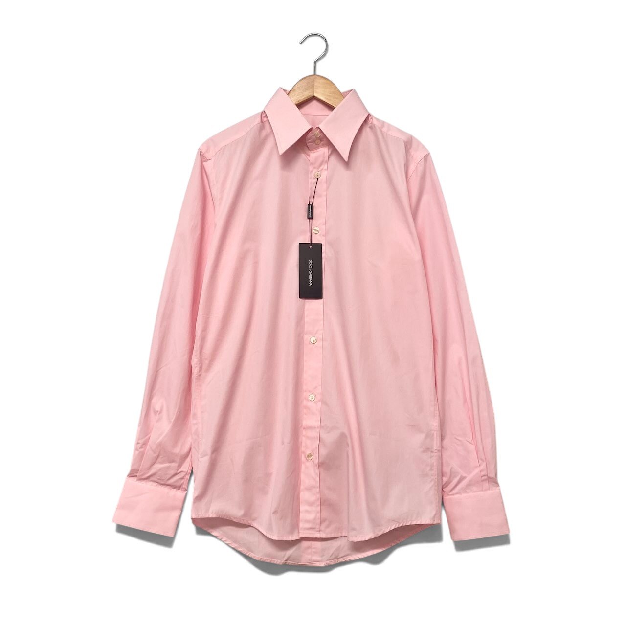 1h28 【新品保管品】DOLCE&GABBANA ロングスリーブシャツ コットンシャツ イタリア製 41サイズ ピンク コットン100％ メンズ 男性用k02i