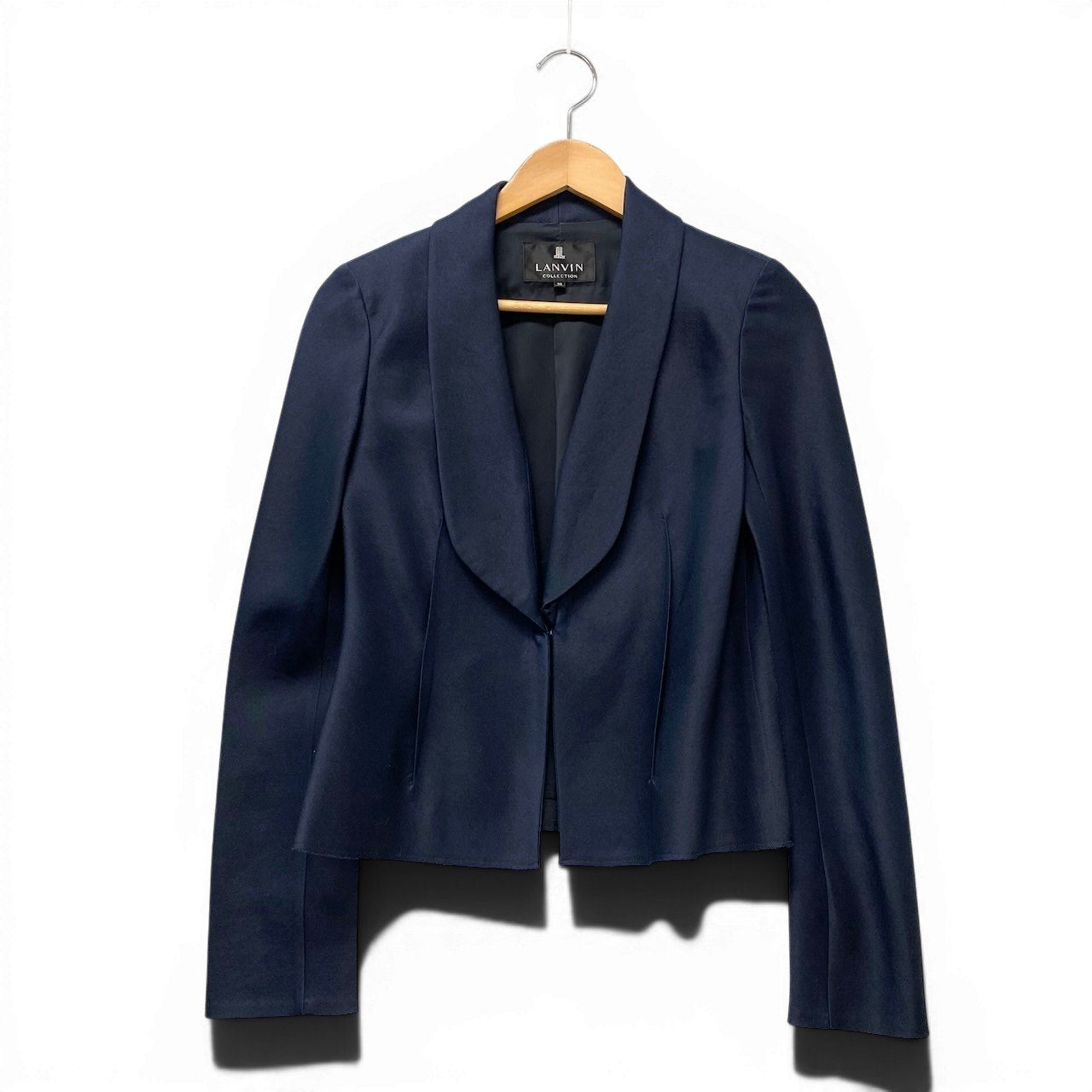 62g7 LANVIN COLLECTION ランバンコレクション セットアップ スカートスーツ フォーマル シルクウール混 サイズ38 ネイビー レディース 女性用o07t