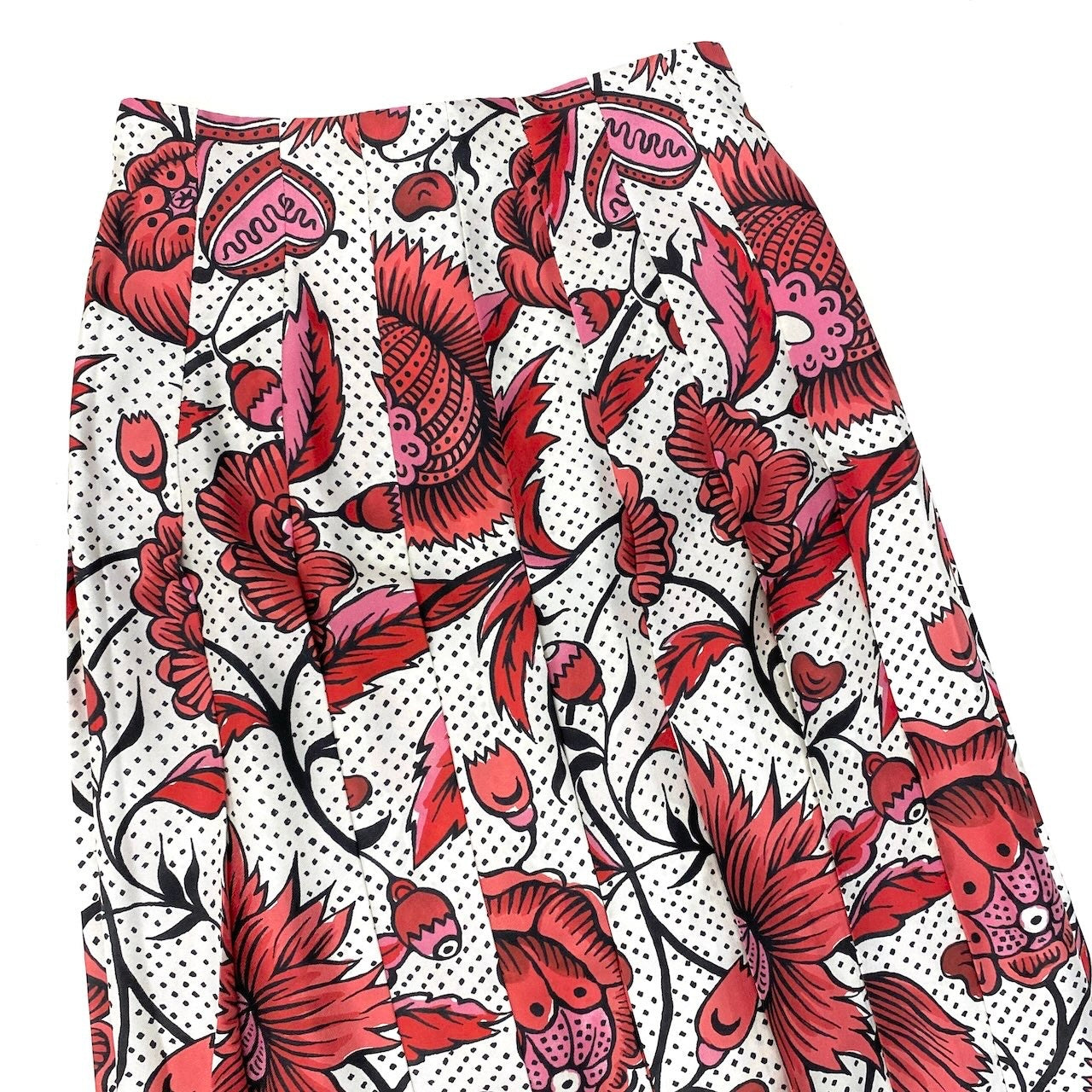 Ie26 【美品】 GUCCI グッチ フローラル プリーツ ロングスカート レトロモダン 総柄 409370 ZAA0H サイズ36 ロッソ/レッド シルク100％ レディース 女性服u02t