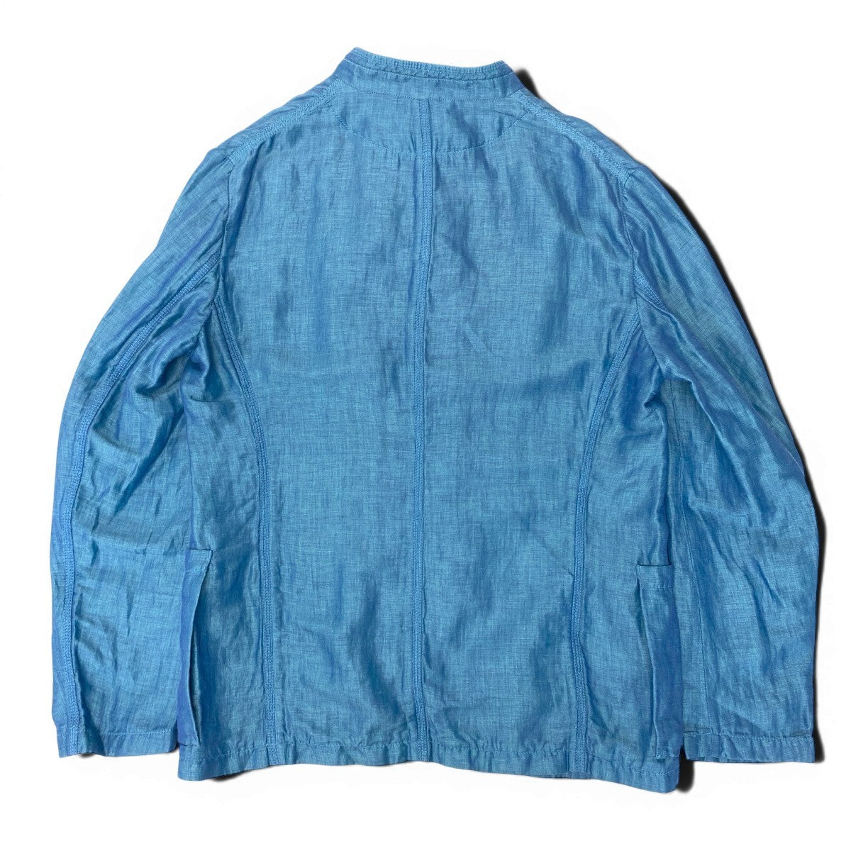 49g18 【美品】 ARMANI COLLEZIONI アルマーニコレツィオーネ スタンドカラージャケット EU54 ブルー系 コットン/リネン/シルク メンズ 紳士服u02t