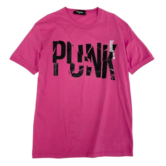 13l27 DSQUARED2 ディースクエアード 半袖Tシャツ プリントTシャツ PUNKプリント トップス イタリア製 XXLサイズ ピンク コットン100％ メンズo07t