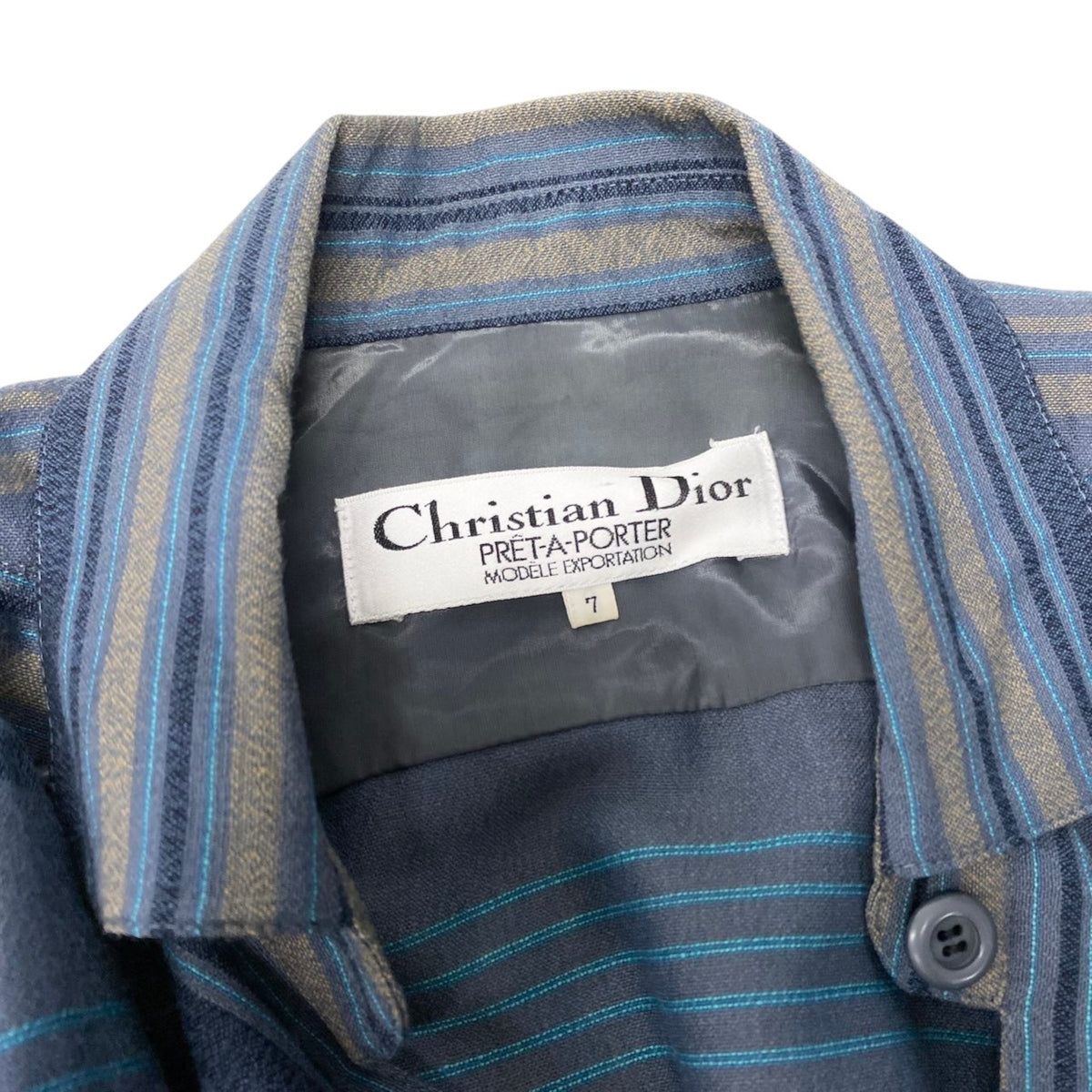 85i15 Christian Dior クリスチャンディオール セットアップスカート ダブルブレストジャケット プリーツスカート ボーダー柄 サイズ7 グレー レディースo07t