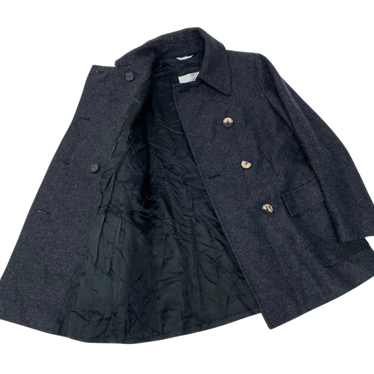 68h18 Max Mara マックスマーラ ダブルブレスト ウールジャケット ハーフコート サイズ44 ダークグレー レディースu02t