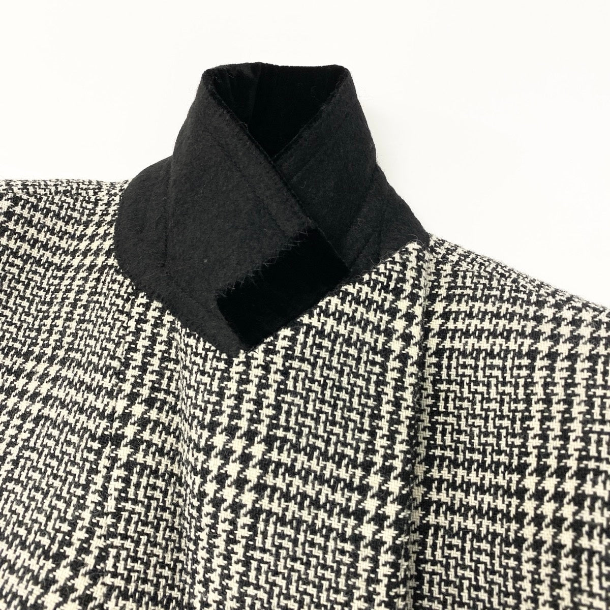 51e19 SAINT LAURENT PARIS サンローラン ツイードジャケット ロングジャケット ダブルブレスト グレンチェック サイズF38 ブラック ホワイト レディース 女性服u02t
