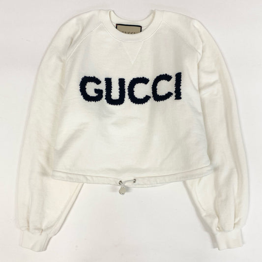 33i25 GUCCI グッチ 24ss クロップド スウェット トレーナー ドローストリング トップス 760366XJGDL XS アイボリー レディースu02t