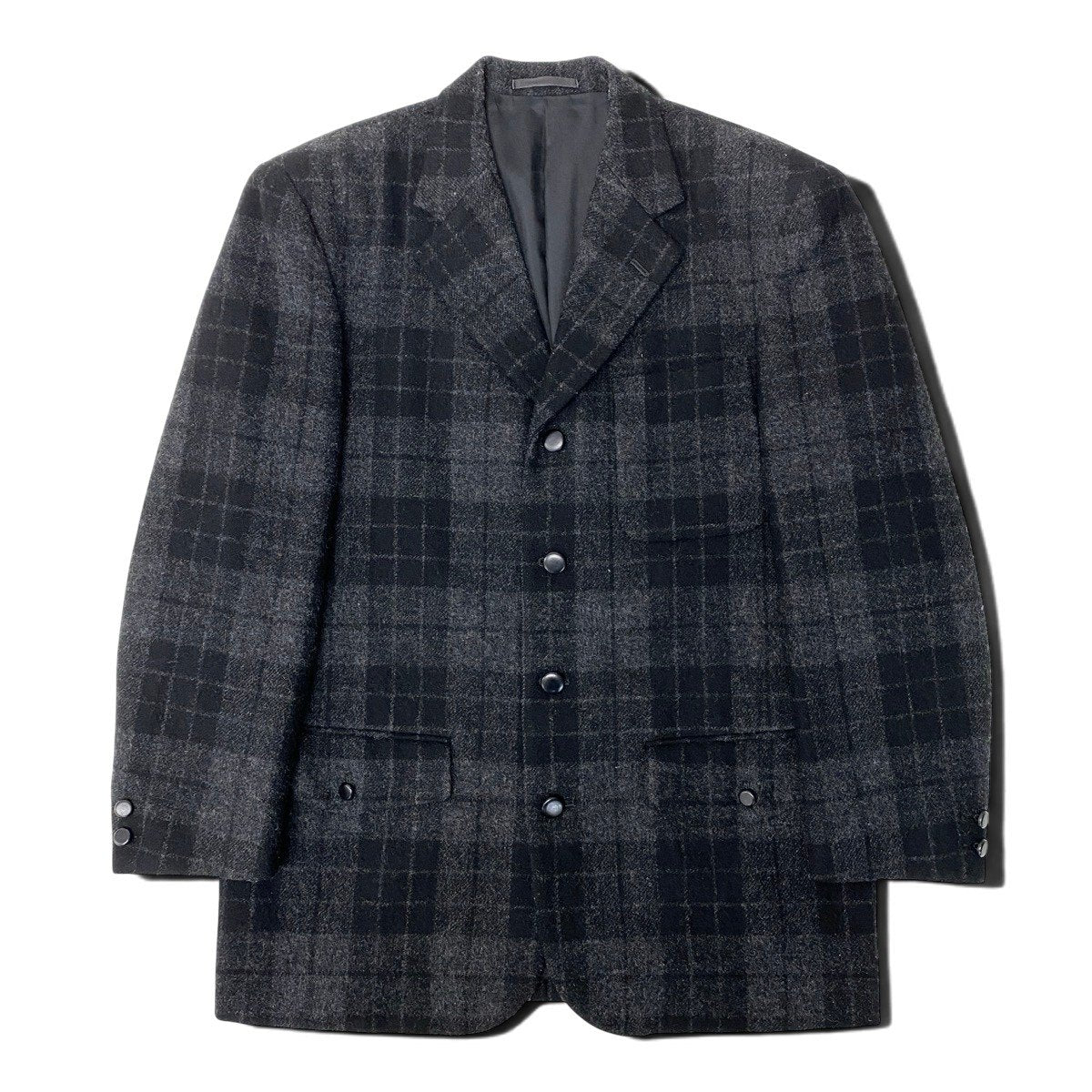 54h22 COMME des GARCONS HOMME コムデギャルソン 4つボタン チェック柄 テーラードジャケット サイズM ブラック D-TK9210t18r