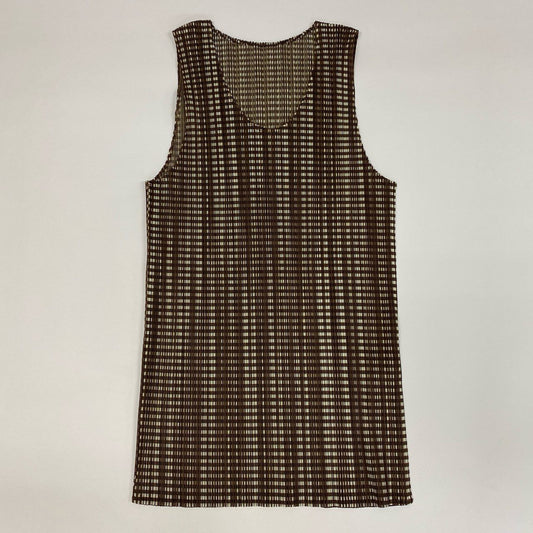 14j3 《美品》 PLEATS PLEASE ISSEY MIYAKE プリーツプリーズイッセイミヤケ 日本製 チェック柄 ノースリーブプリーツカットソー トップス PP61-JK900 F フリーサイズ ブラウン系 レディースo07t