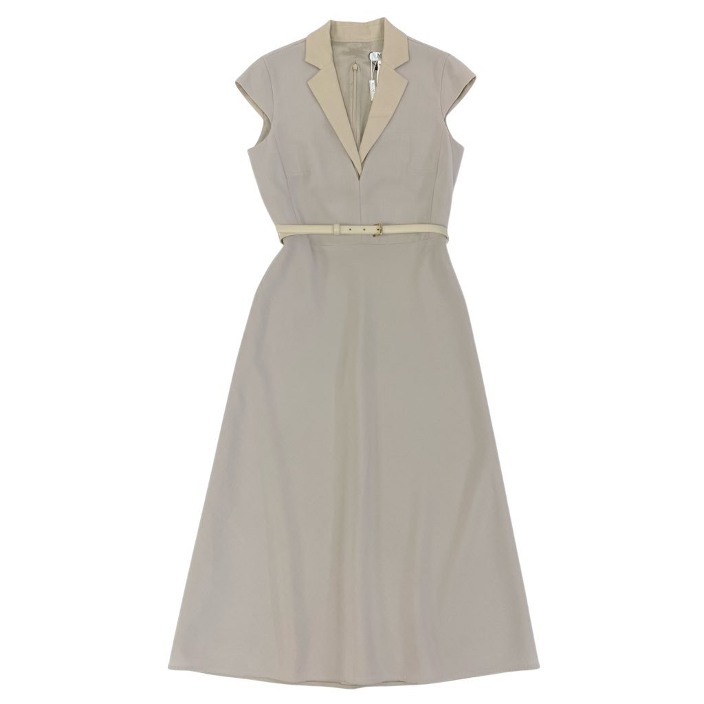 69L17 【新品保管品】MaxMara マックスマーラ Silvia Dress ドレスワンピース ロングワンピース ウエストベルト 定価146000 36サイズ ベージュ レディースk02i
