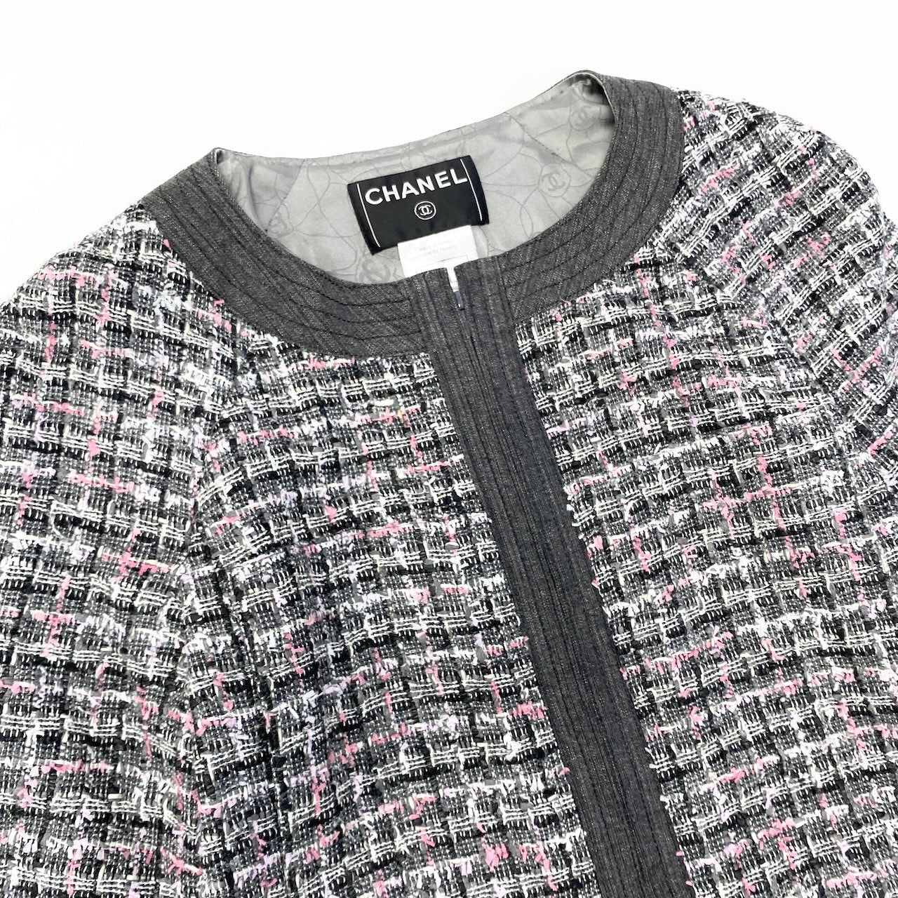 46e11 CHANEL シャネル 2007SS ジップアップツイードジャケット ノーカラージャケット P30546W03870 B3156 38サイズ マルチカラー レディース 女性用ta1