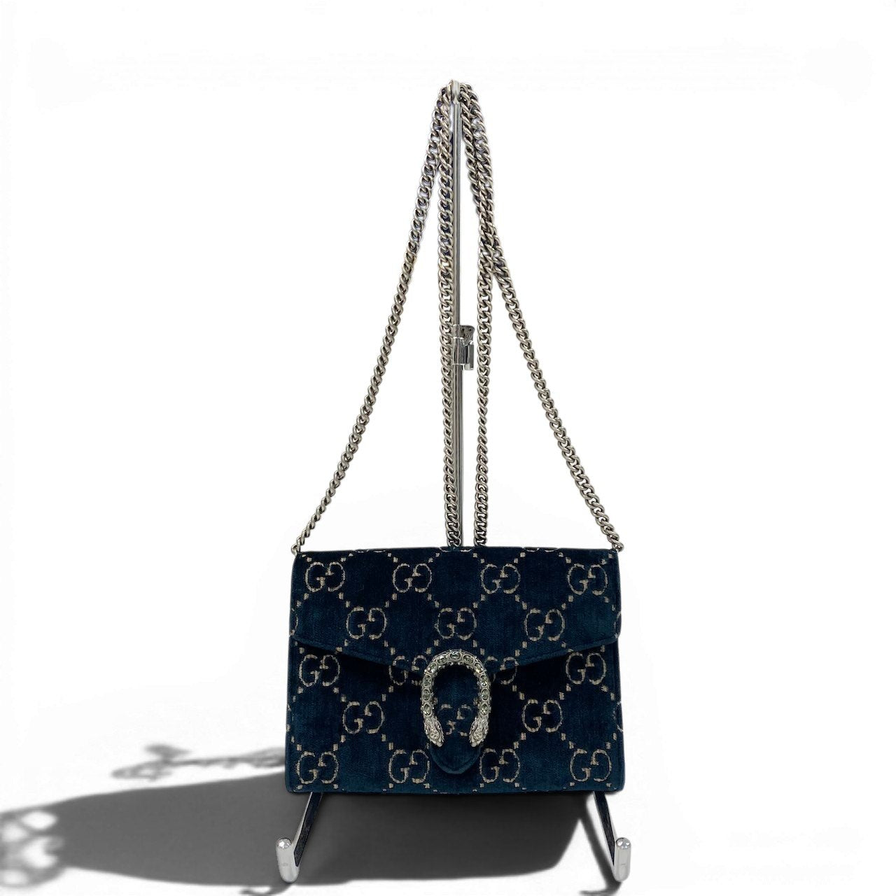 e4 《美品》 GUCCI グッチ デュオニソス GG モノグラム クロスボディバッグ Dionysus Velvet Monogram Bag ネイビーt18r