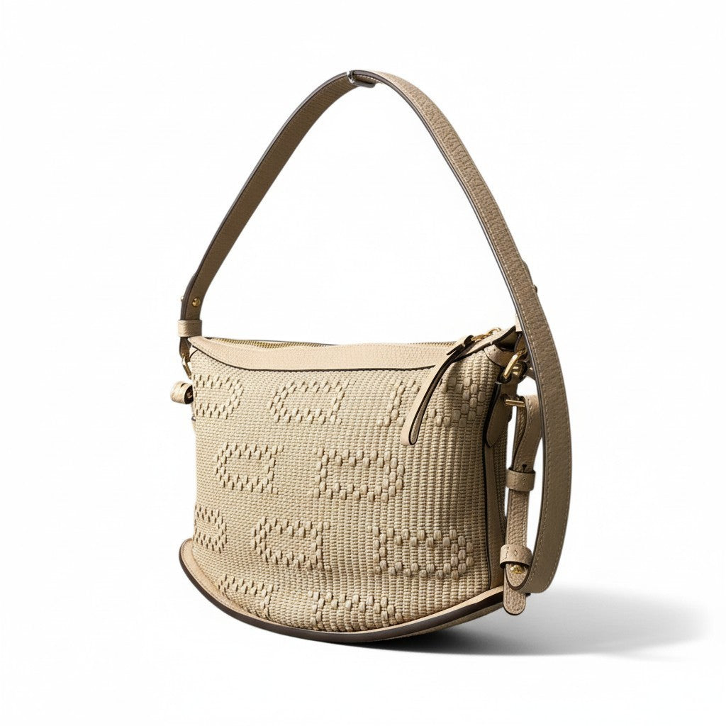 d9 【極美品】DELVAUX デルヴォー 2024年 パンスウィング  Pin Swing Toile de Cuir ベージュ イリュージョンジャガード ハンドバッグ ショルダーバッグk02i