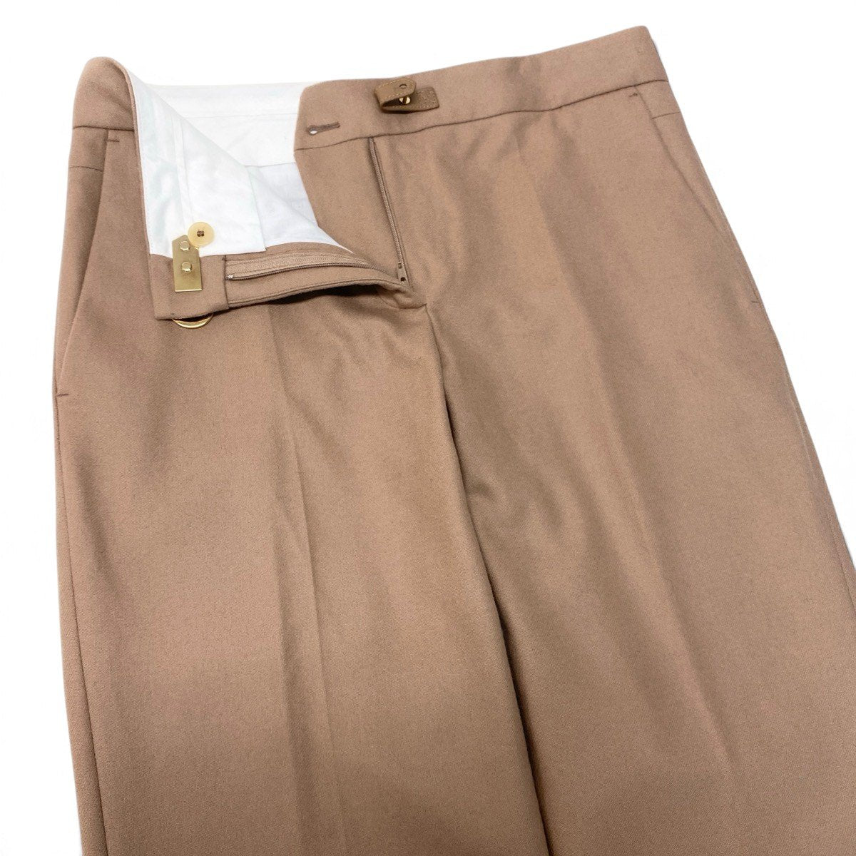 82i2 Salvatore Ferragamo サルヴァトーレフェラガモ スラックスパンツ ガンチーニ サイズ38 ベージュ ウール100％ レディースo07t