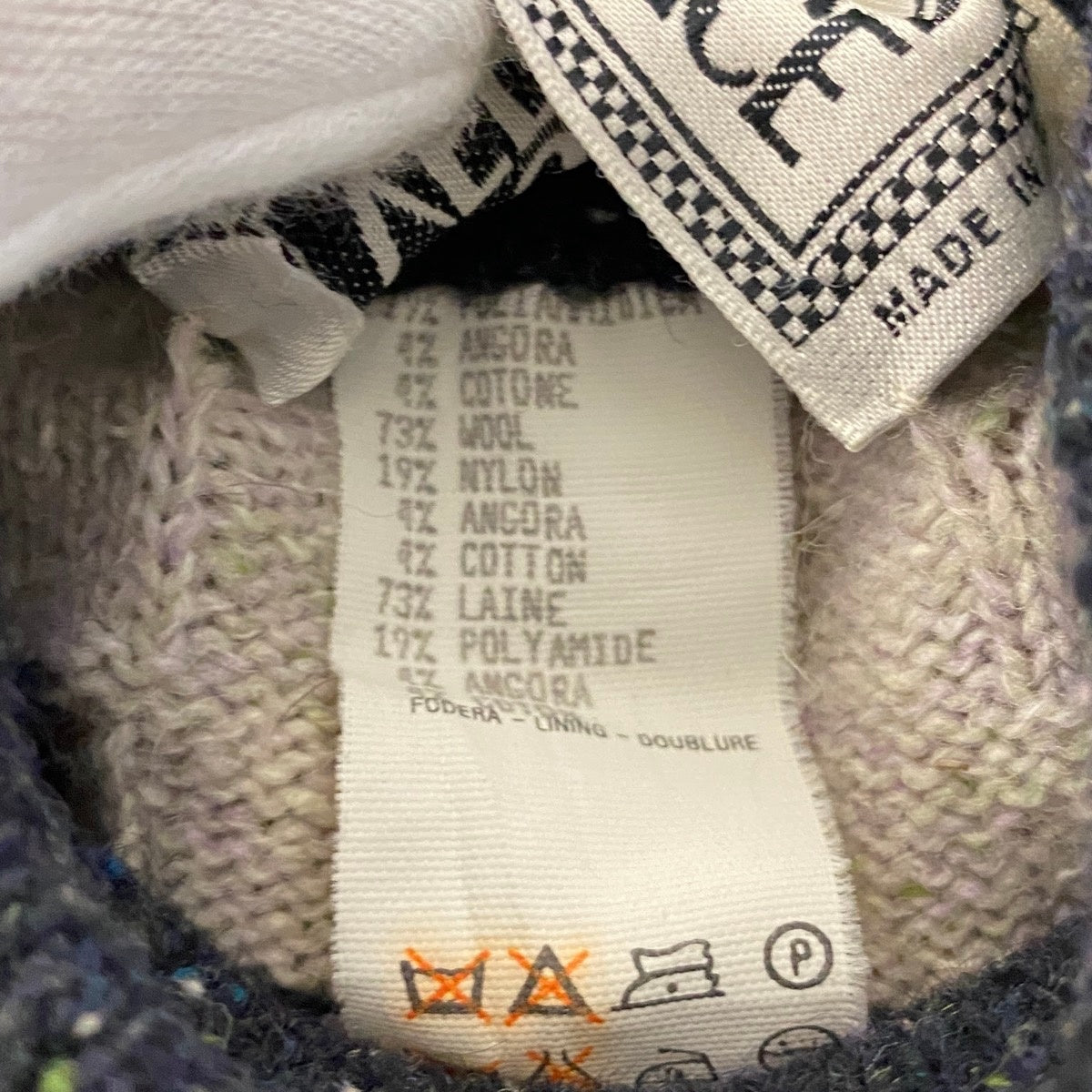 66j4 GIANNI VERSACE ジャンニヴェルサーチ ロングスリーブニットセーター リブニット アーガイル柄 イタリア製 ネイビー メンズ 男性用u02t