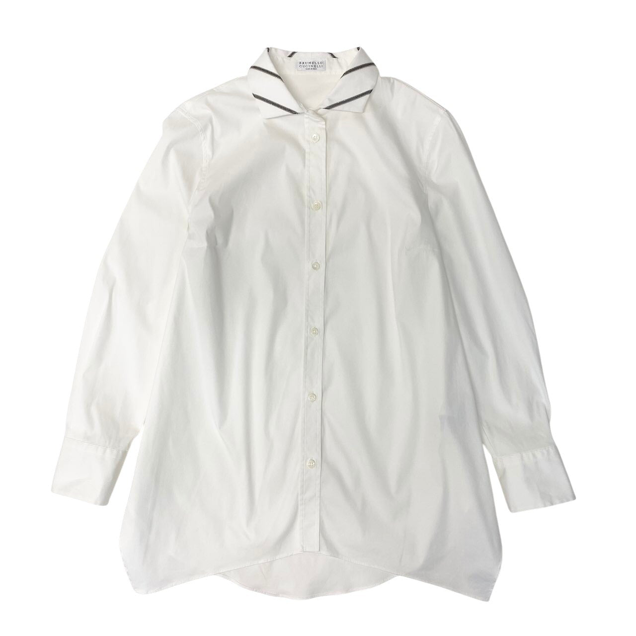60e1 BRUNELLO CUCINELLI ブルネロクチネリ ロングスリーブシャツ トップス ビーズ装飾 ストレッチ サイズS ホワイト レディース 女性服o07t