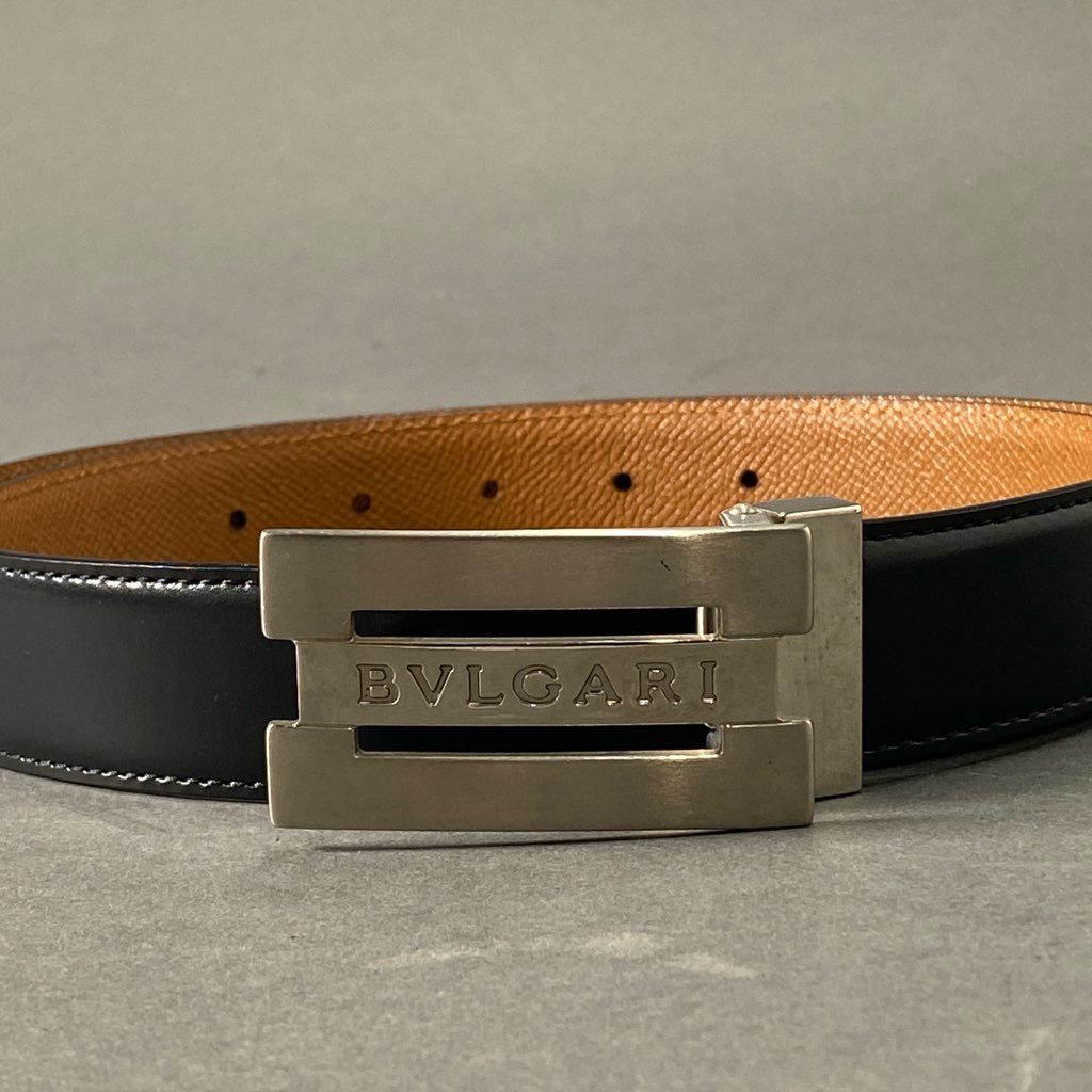 d2 BVLGARI ブルガリ レザーベルト Leather Belt ブラック メタルバックル 紳士用 ビジネス フォーマル 小物