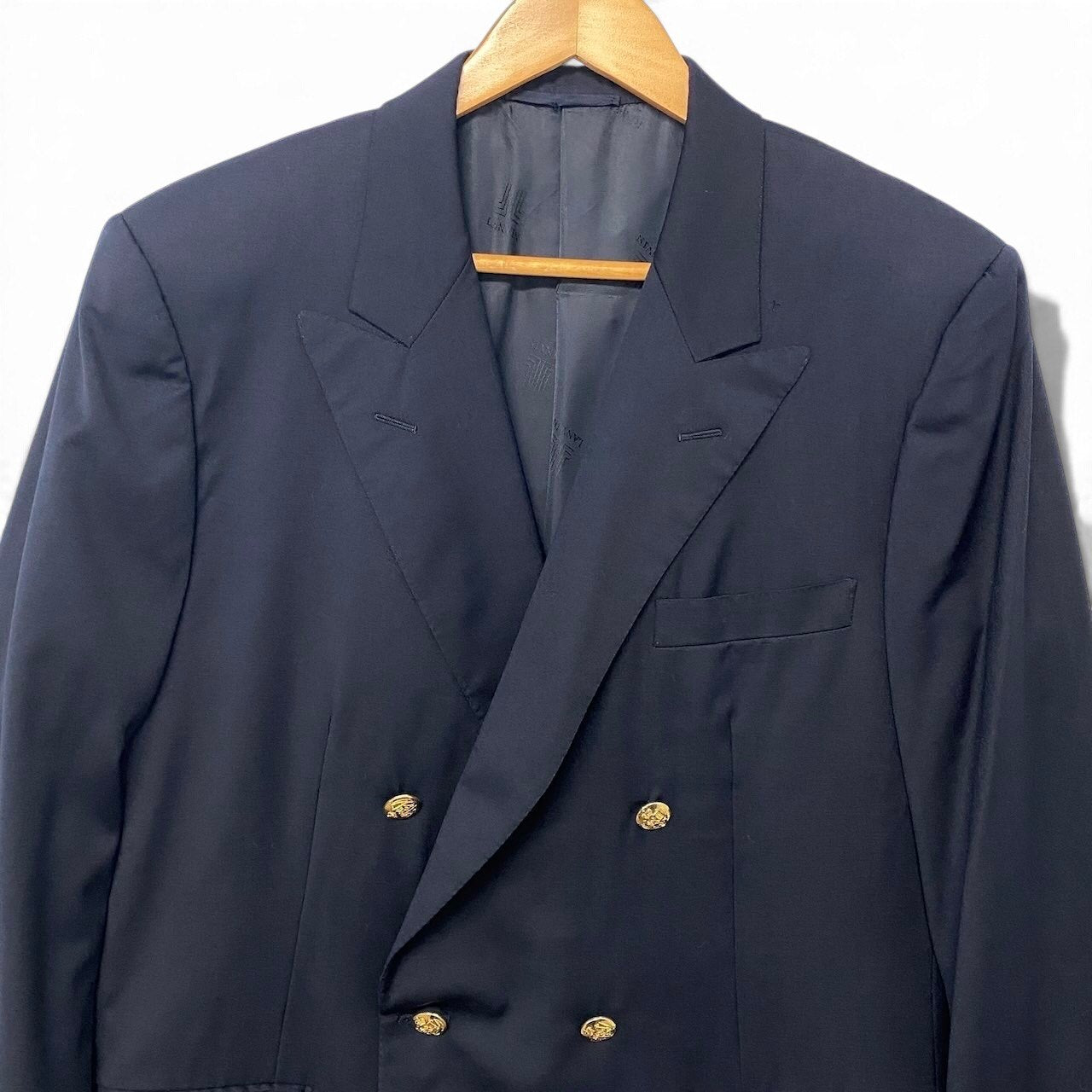 37h31 LANVIN PARIS ランバン テーラードジャケット Super100's ダブルブレスト 金ボタン サイズ52 ネイビー メンズ 紳士服o07t