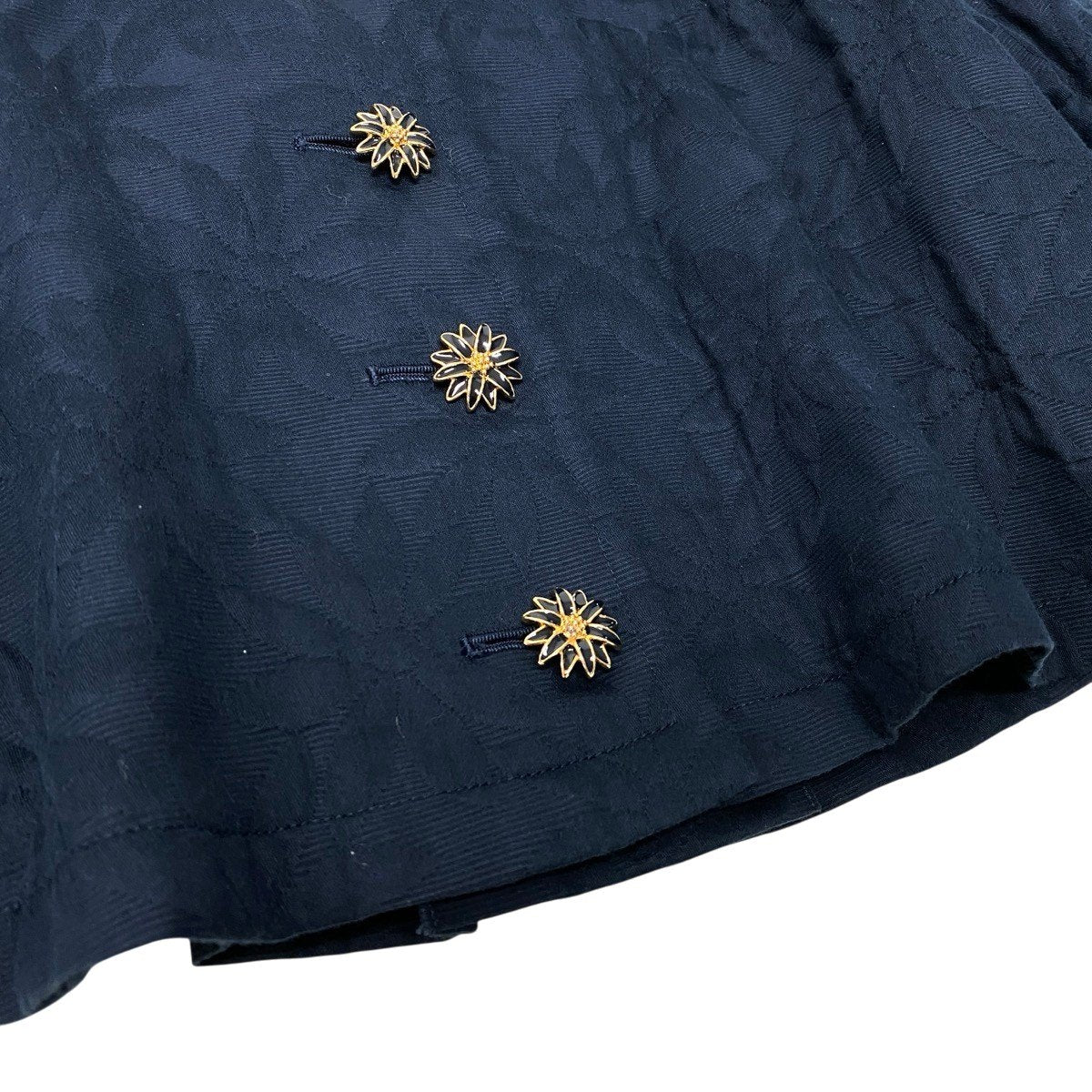Eh10 YVES SAINT LAURENT イヴサンローラン ショートスリーブ 花柄ジャケット 飾りボタン M ネイビー コットン レディースo07t
