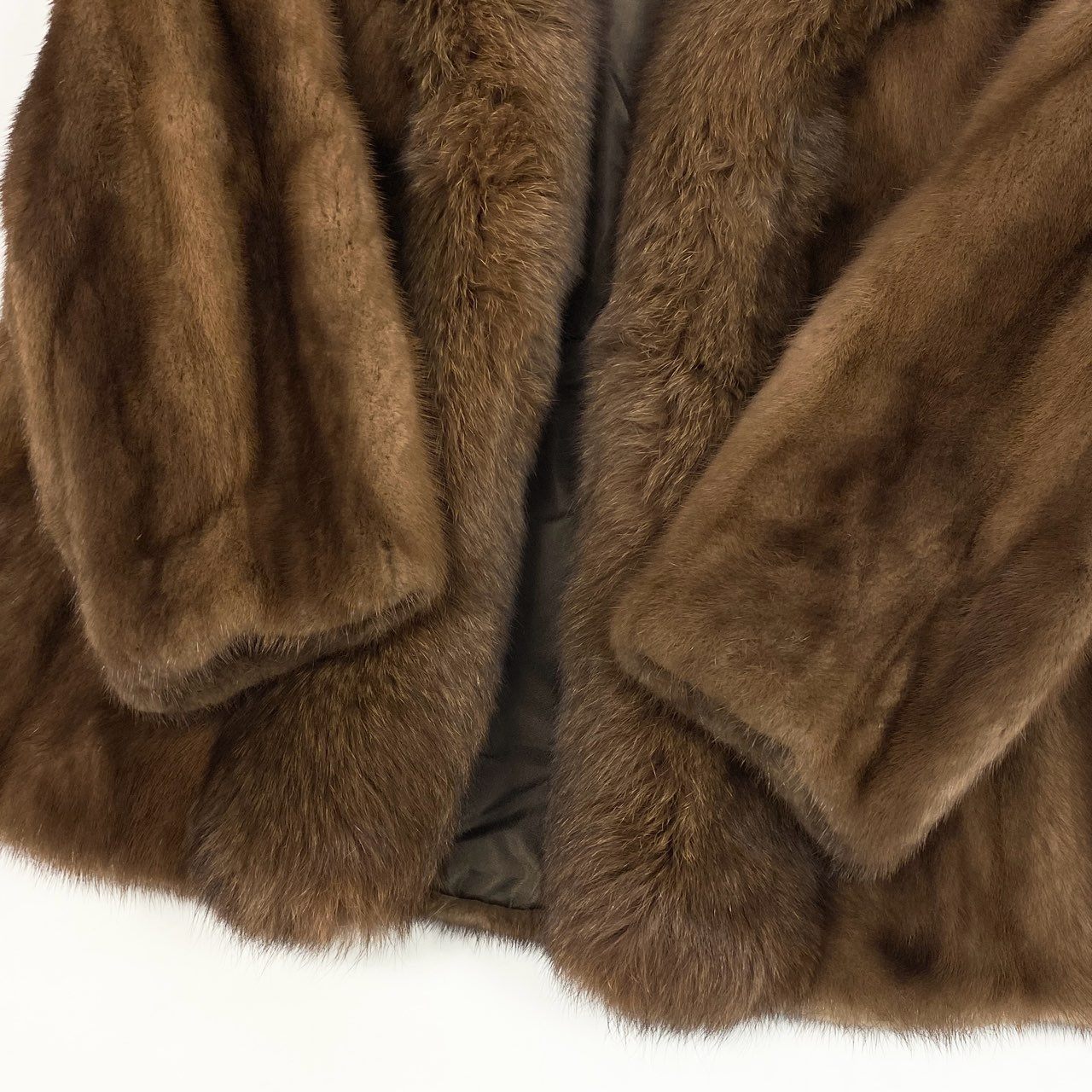 44k14 GROSVENOR グロブナー 毛皮コート ファーコート ミンクファー ファージャケット デミバフミンク 襟フォックスファー MINK FUR/FOX FUR ブラウンu02t