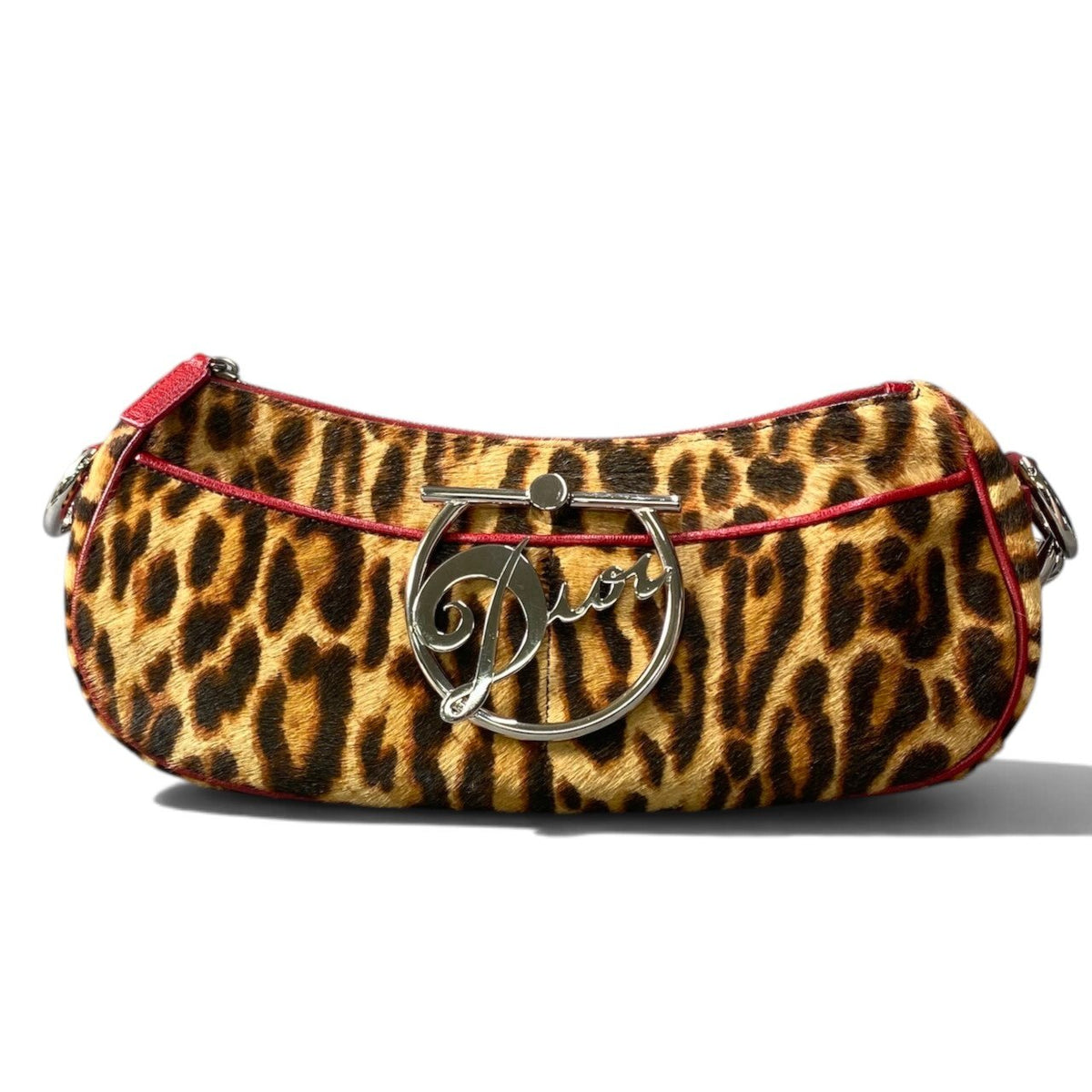 h20【美品】Christian Dior Diva Leopard Pony Hair Bag ブラウン レッド ハラコ レザー レディース 女性用ta1