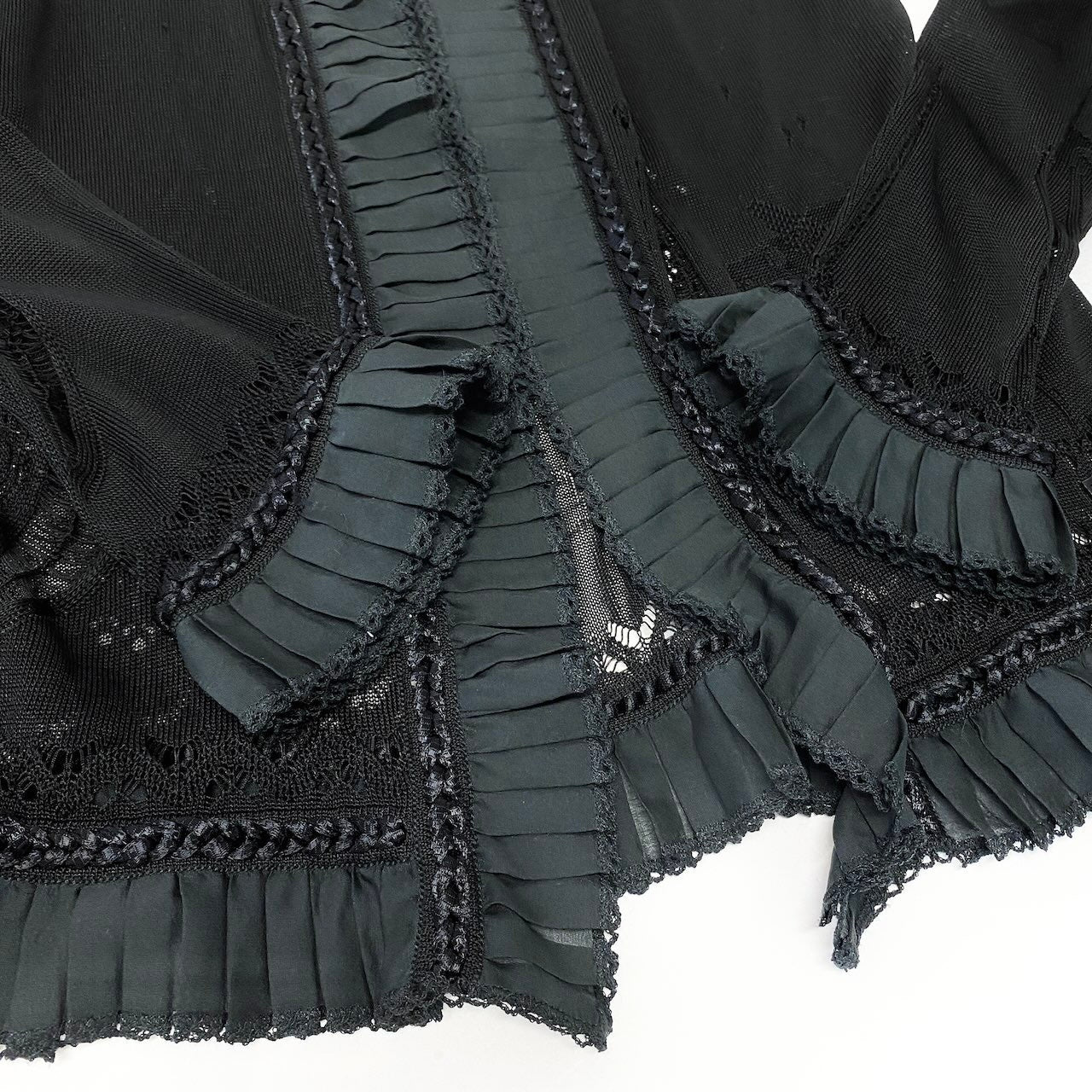 e8 CHANEL 2004SS ニットカーディガン ボレロ レース 花柄 P23080 36サイズ ブラック レーヨン100％ レディース 女性用k02i