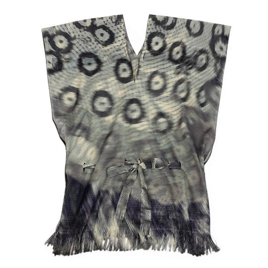 Ad24 ISSEY MIYAKE イッセイミヤケ A-POC INSIDE フレンチスリーブ メッシュカットソー ウエストリボン Vネック トップス 総柄 フリンジ サイズ2 マルチカラー ポリエステル100％ レディース 女性用o07t