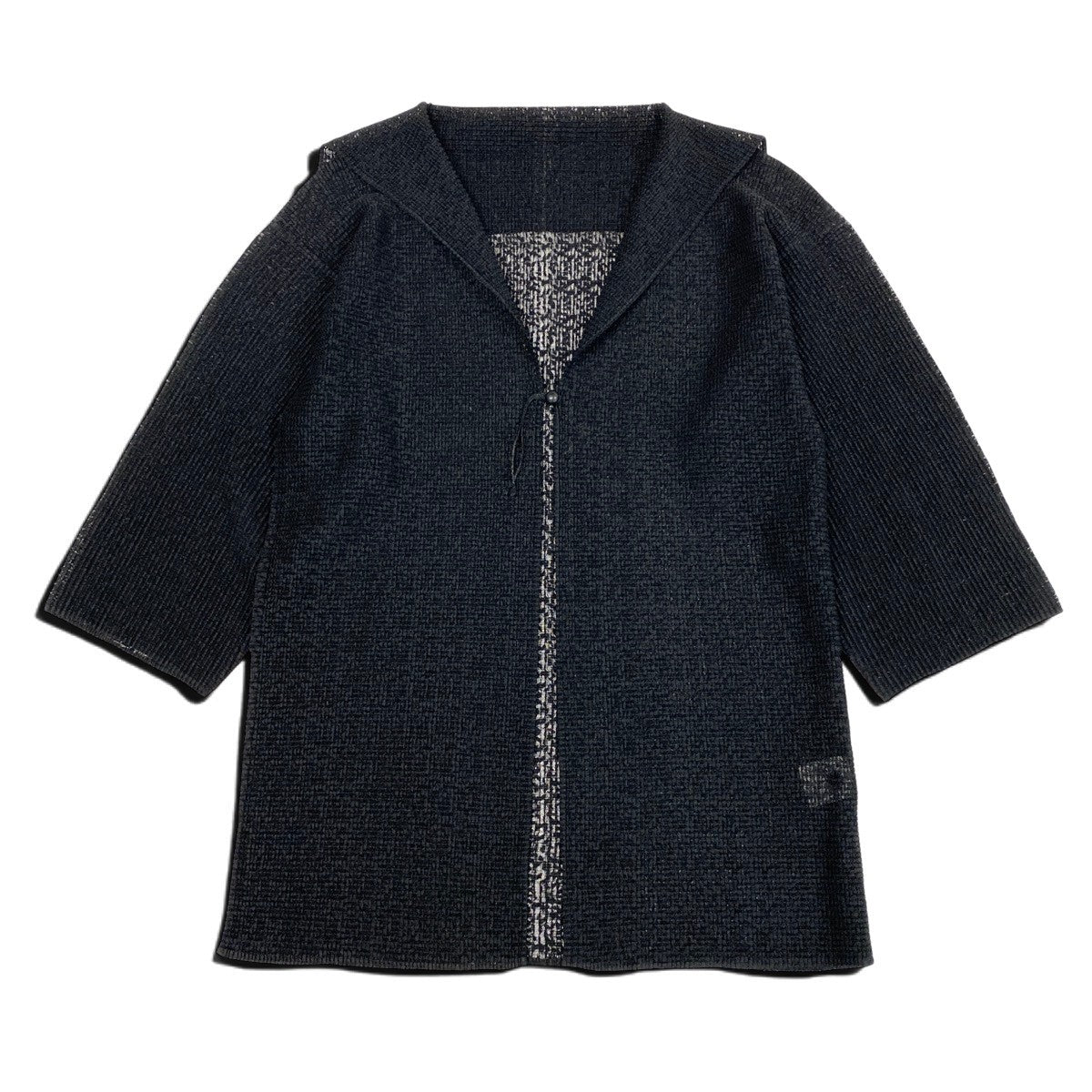Ah28 me ISSEY MIYAKE ミーイッセイミヤケ プリーツトッパーカーディガン シアー ブラック ポリエステル レディースo07t