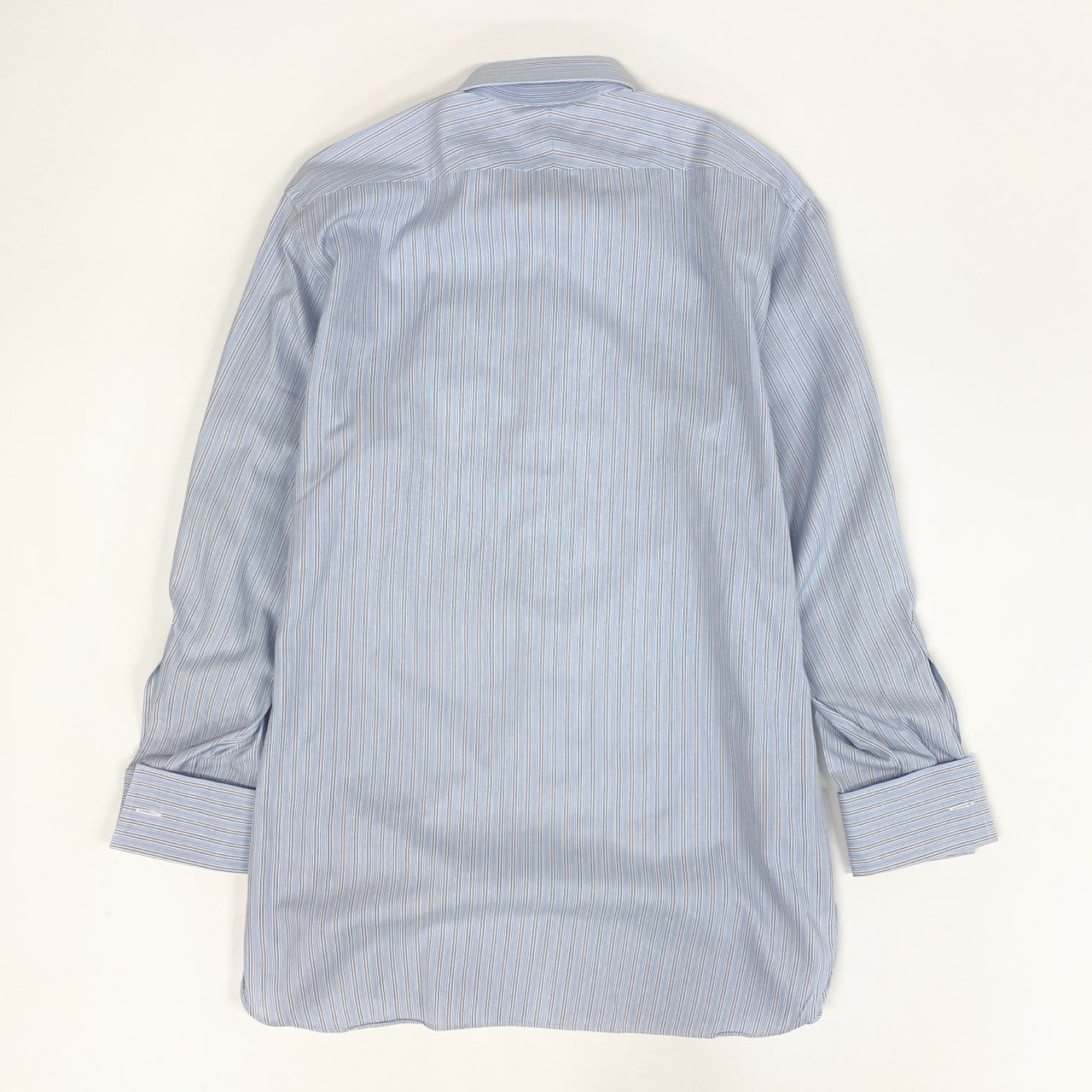 31k2《美品》 Ermenegildo Zegna エルメネジルドゼニア 長袖 ドレスシャツ ストライプ ビジネス フォーマル 41 Lサイズ相当 ブルー コットン メンズo07t
