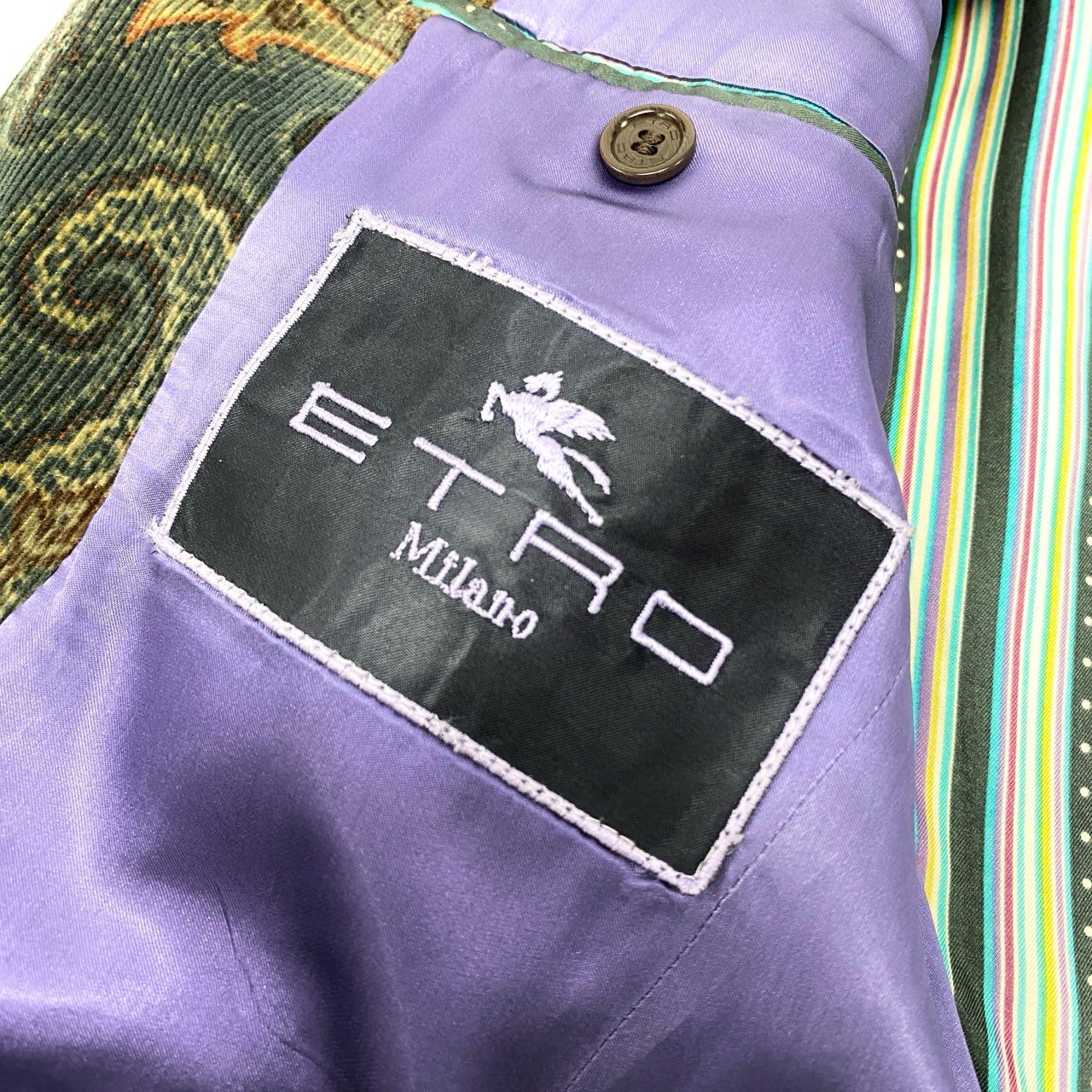 30K18 ETRO エトロ イタリア製 テーラードジャケット コーデュロイジャケット ペイズリー柄 裏地総柄 メンズ 紳士服 48 ダークグリーン系u02t