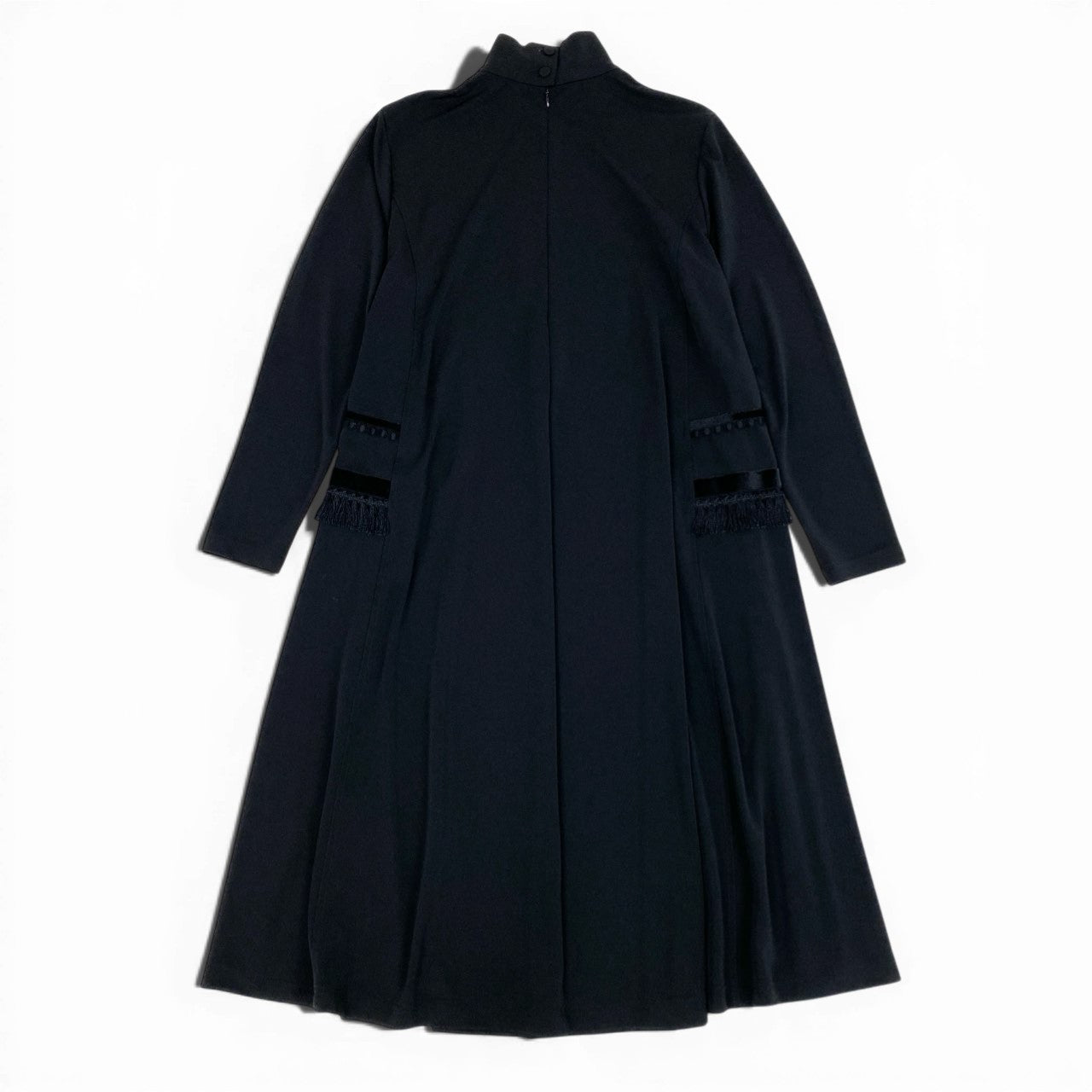 51b27 【美品】 TOKUKO 1er VOL トクコプルミエヴォル ハイネック ロングワンピース ロングスリーブ トランプ柄 フリンジ装飾 レディース 女性服 サイズ9 ブラックu02t